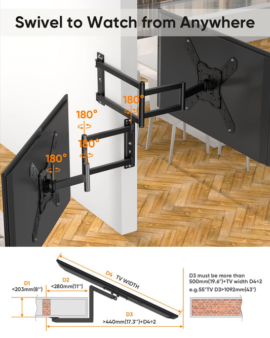 Corner TV Wall Mount for Most 26-65 Inch Flat Curved TVs, 3 Folding Arms Articulating TV Bracket Max VESA 400x400mm up to 77lbs