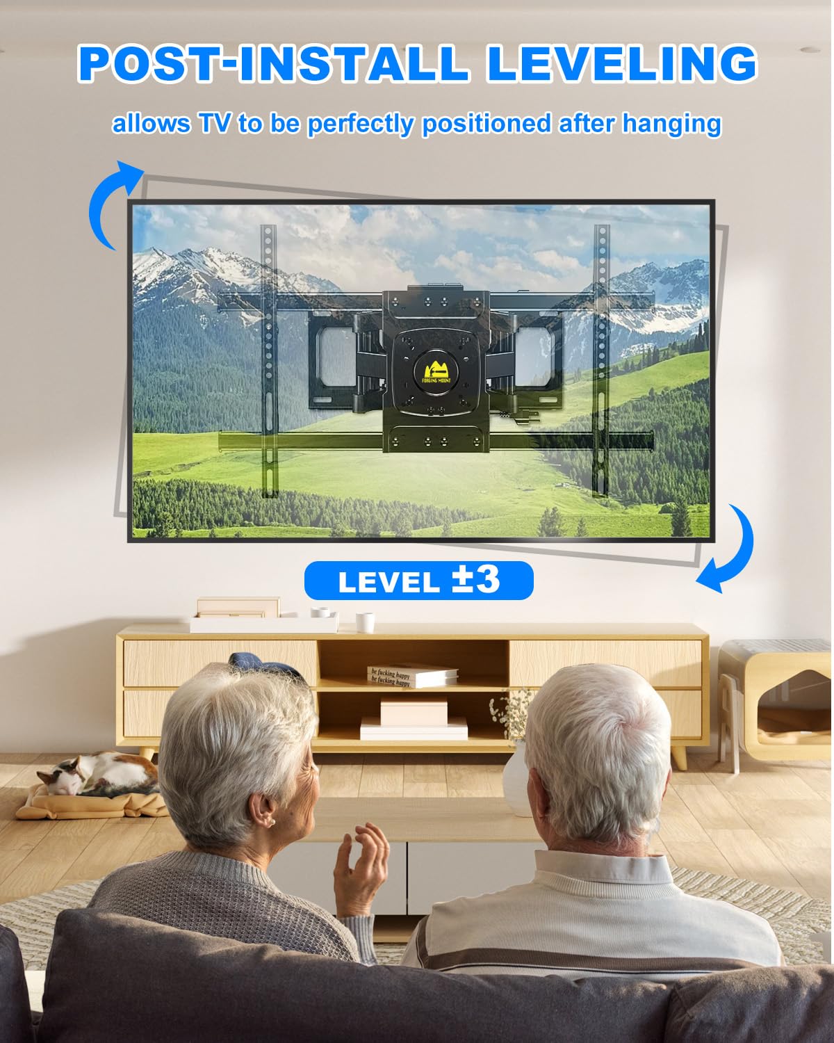 Full Motion TV Wall Mount for Most 32-75 inch with Power Outlet, 15.2" Heavy Duty Dual Swivel Articulating Tilt 6 Arms, Max VESA 600x400mm, Holds up to 132lbs