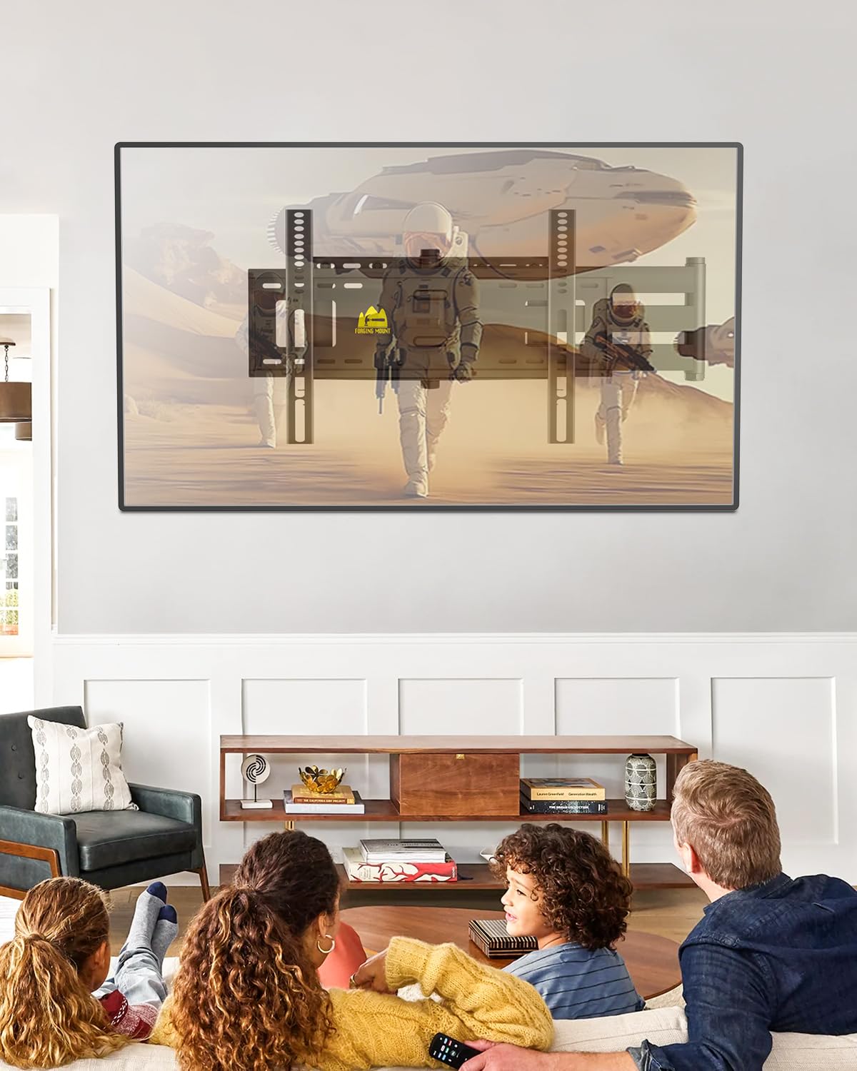 42 inch Long Arm TV Wall Mount with Power Strip, Full Motion Long Extension Articulating Corner TV Mount for 37 to 80 Inch Flat/Curve TVs, MAX VESA 600x400mm, Holds up to 110 lbs