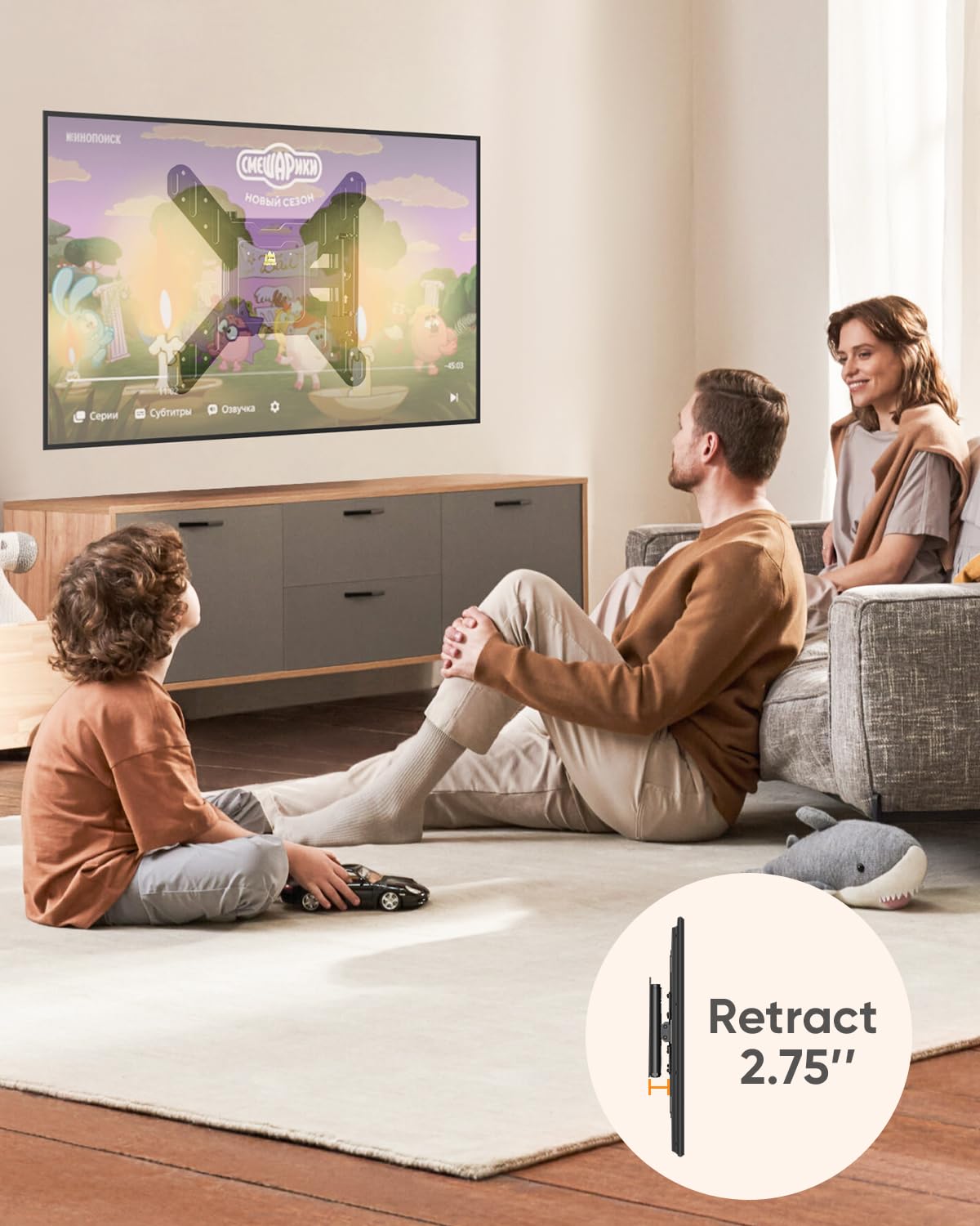 Corner TV Wall Mount for Most 26-65 Inch Flat Curved TVs, 3 Folding Arms Articulating TV Bracket Max VESA 400x400mm up to 77lbs