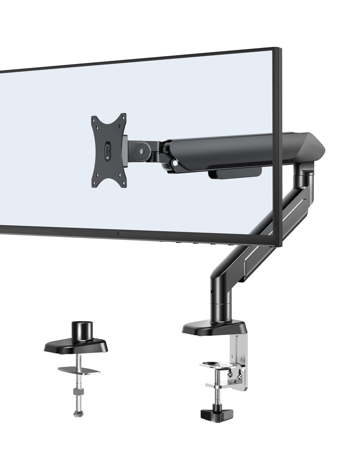FORGING MOUNT Heavy Duty Single Monitor Arm Stand Fits 17-42" Computer Screen, Adjustable Gas Spring Desk Mount Holds up to 33lbs, Full Motion with Clamp/Grommet Base, VESA Mount 75x75/100x100