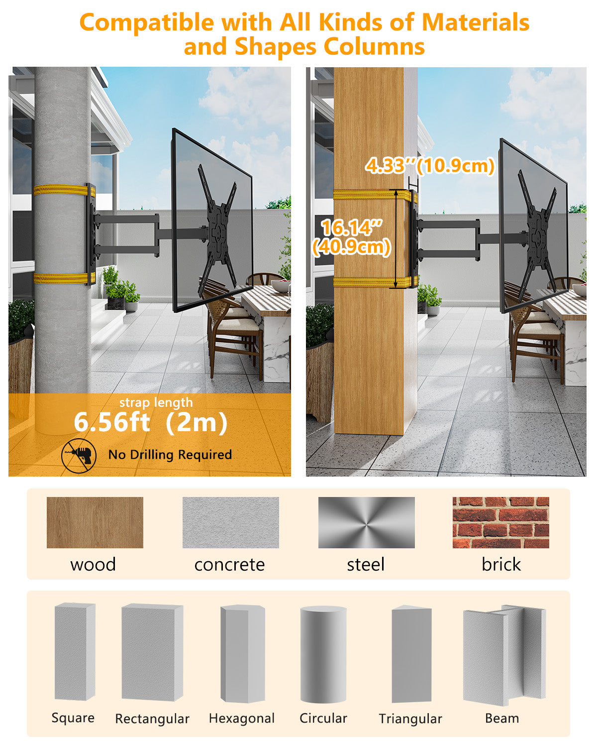 Gazebo TV Mount Strap-Type TV Mount Wall Bracket for 26-65" TVs/Monitors