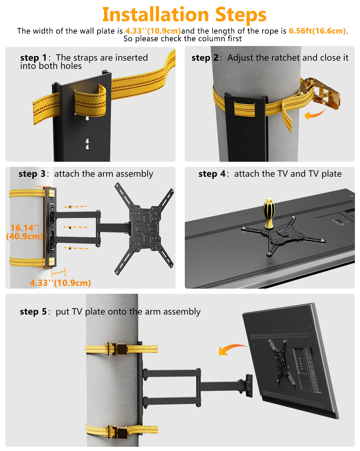 Gazebo TV Mount Strap-Type TV Mount Wall Bracket for 26-65" TVs/Monitors