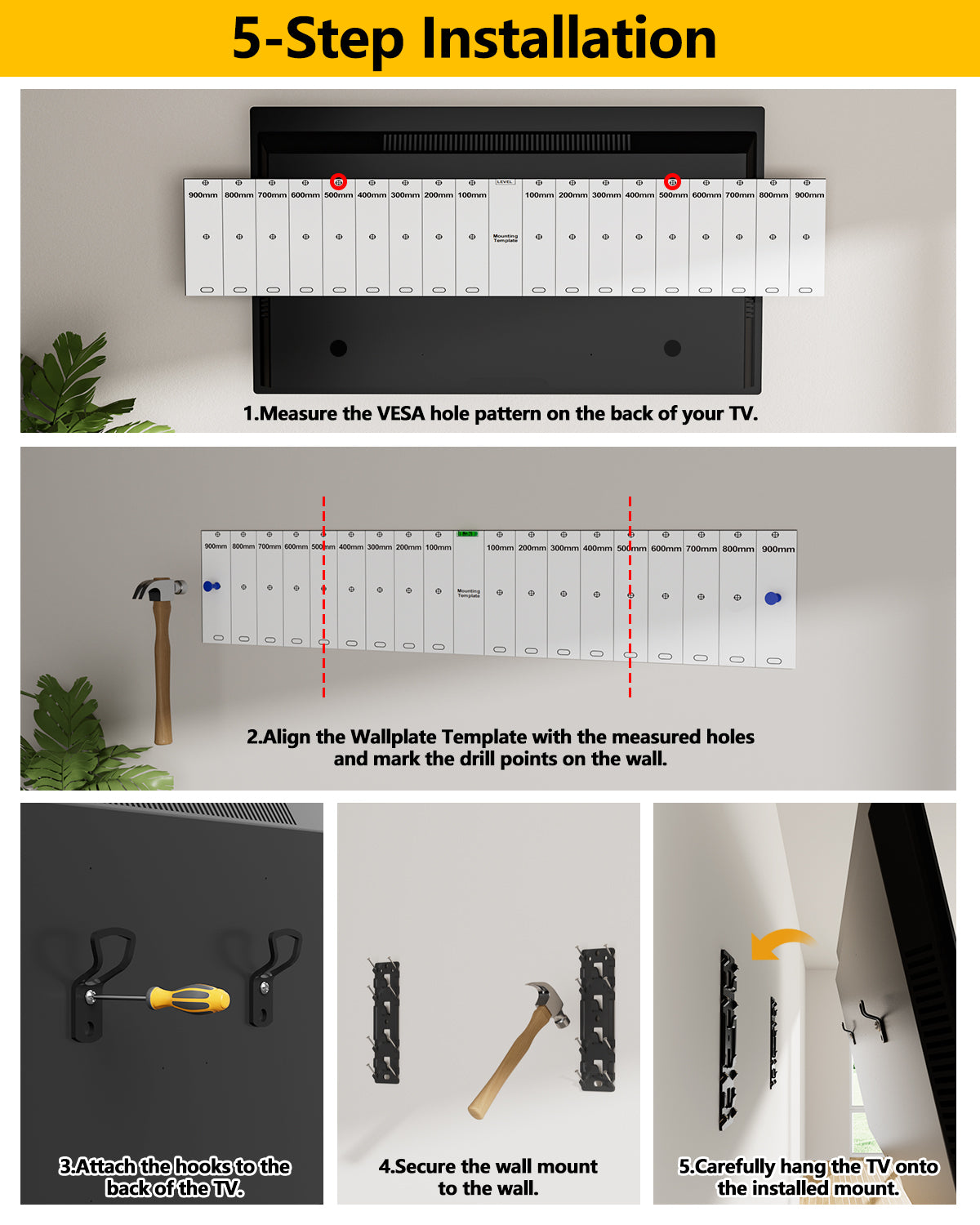 NO Stud TV Wall Mount,Drywall Wall Mount for 26-100" TVs/Monitors,Holds Up to 176LBS, Height Adjustable,1.17'' Low Profile Studless TV Mount,No Drilling No Funder Required,Easy Install