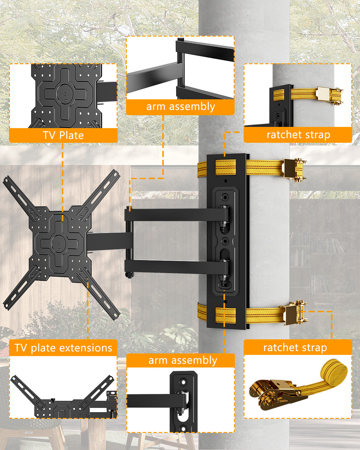 Gazebo TV Mount Strap-Type TV Mount Wall Bracket for 26-65" TVs/Monitors