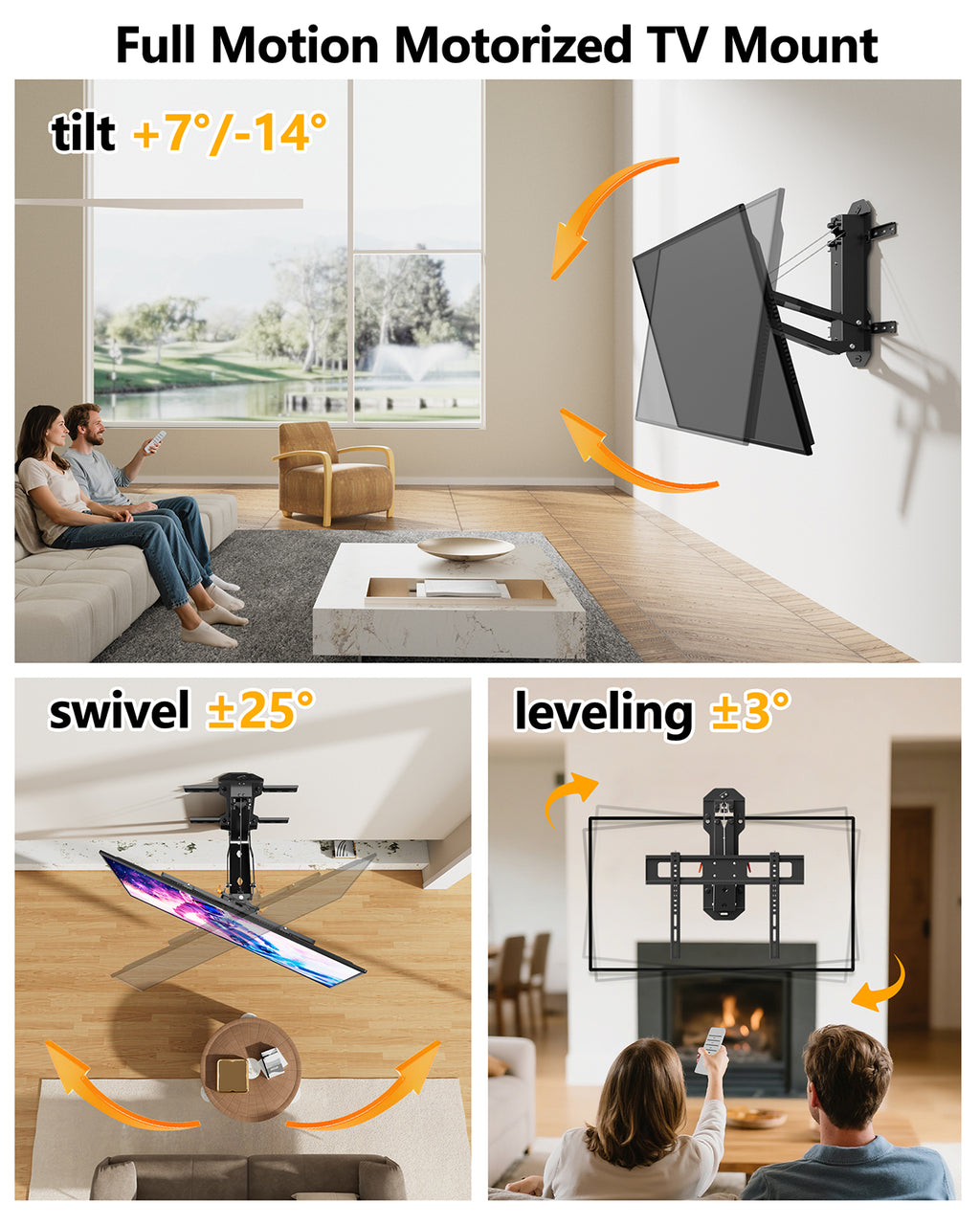 Motorized Fireplace Pull Down TV Mount with Remote for 32-85" TVs, Electric Above Fireplace TV Wall Mount with Height Adjustable, Swivel,Tilt, Holds 88 lbs Max VESA 600x400