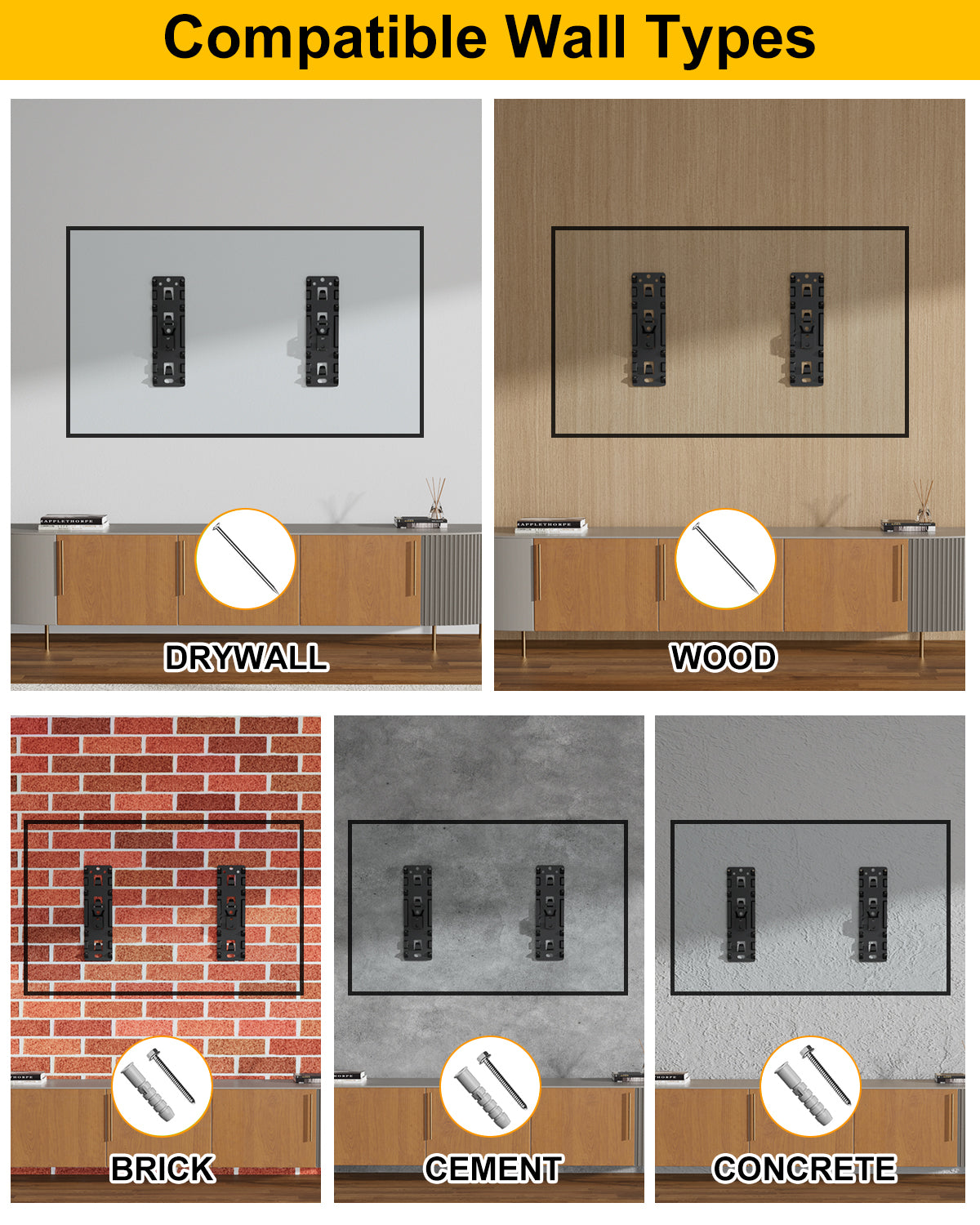 NO Stud TV Wall Mount,Drywall Wall Mount for 26-100" TVs/Monitors,Holds Up to 176LBS, Height Adjustable,1.17'' Low Profile Studless TV Mount,No Drilling No Funder Required,Easy Install