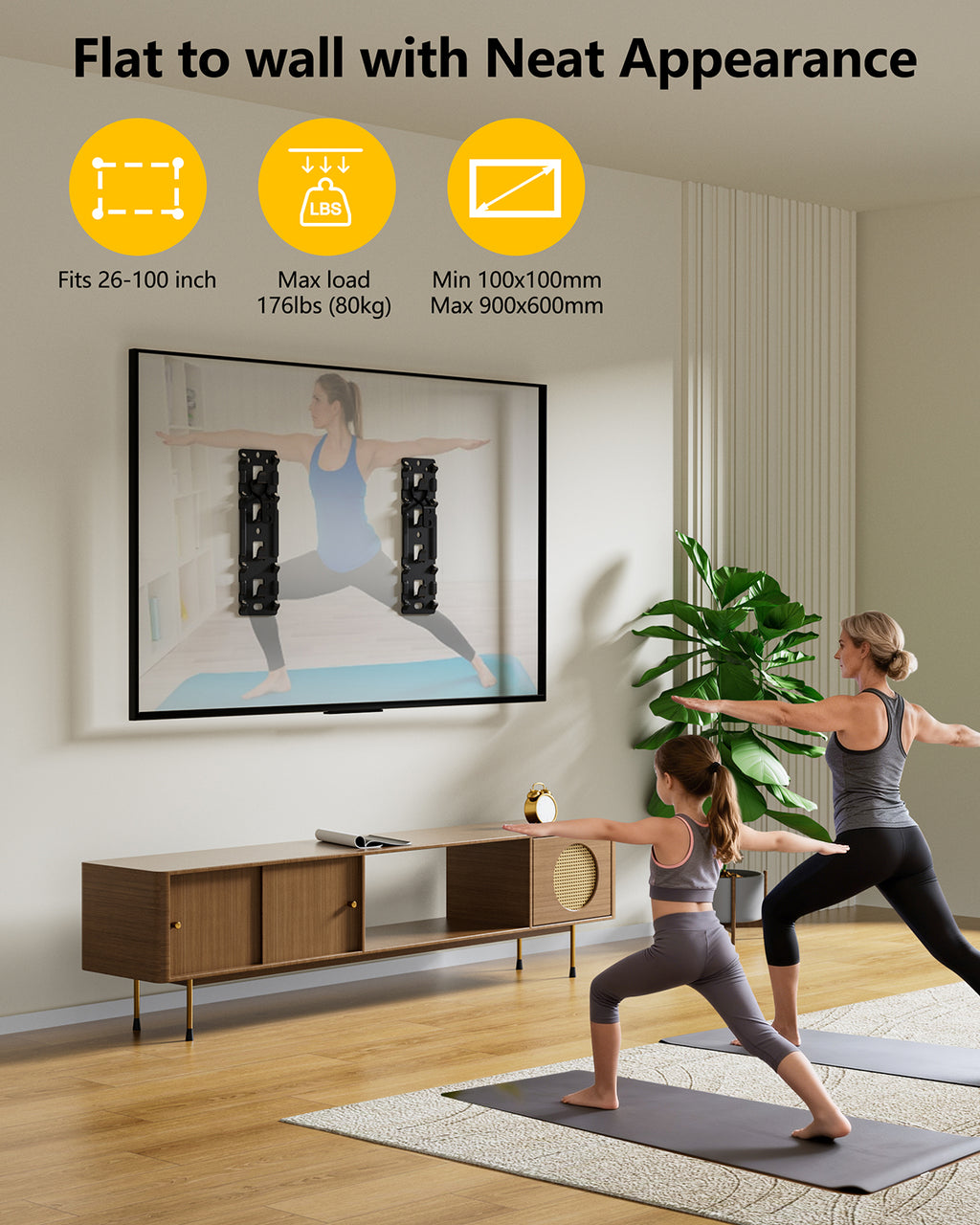 NO Stud TV Wall Mount,Drywall Wall Mount for 26-100" TVs/Monitors,Holds Up to 176LBS, Height Adjustable,1.17'' Low Profile Studless TV Mount,No Drilling No Funder Required,Easy Install