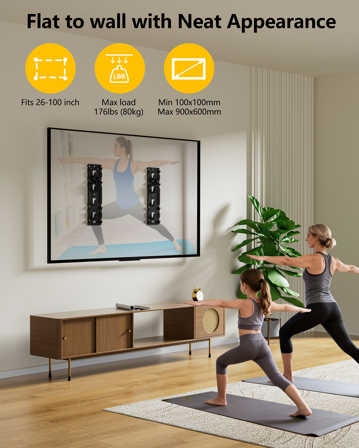 NO Stud TV Wall Mount,Drywall Wall Mount for 26-100" TVs/Monitors,Holds Up to 176LBS, Height Adjustable,1.17'' Low Profile Studless TV Mount,No Drilling No Funder Required,Easy Install