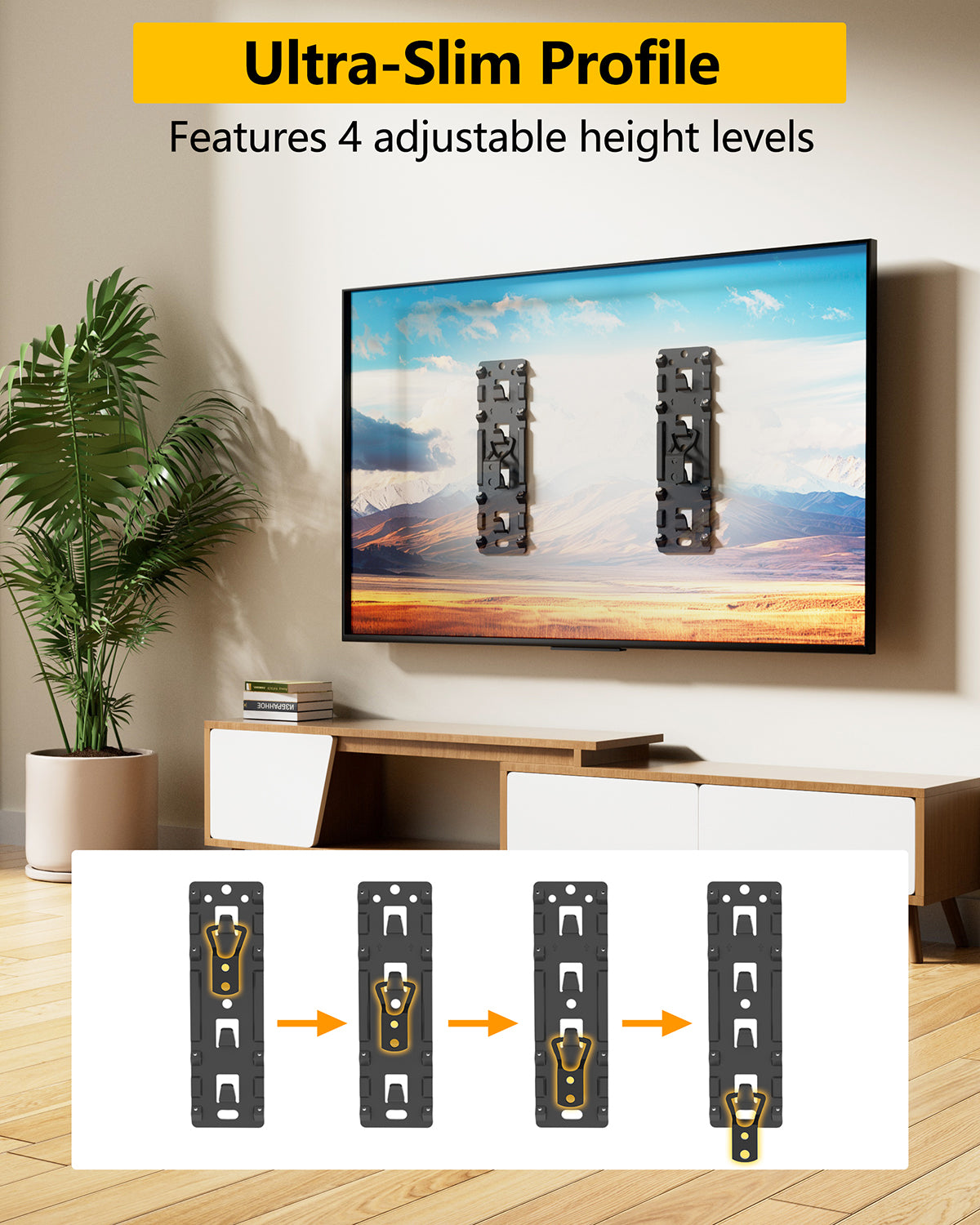 NO Stud TV Wall Mount,Drywall Wall Mount for 26-100" TVs/Monitors,Holds Up to 176LBS, Height Adjustable,1.17'' Low Profile Studless TV Mount,No Drilling No Funder Required,Easy Install