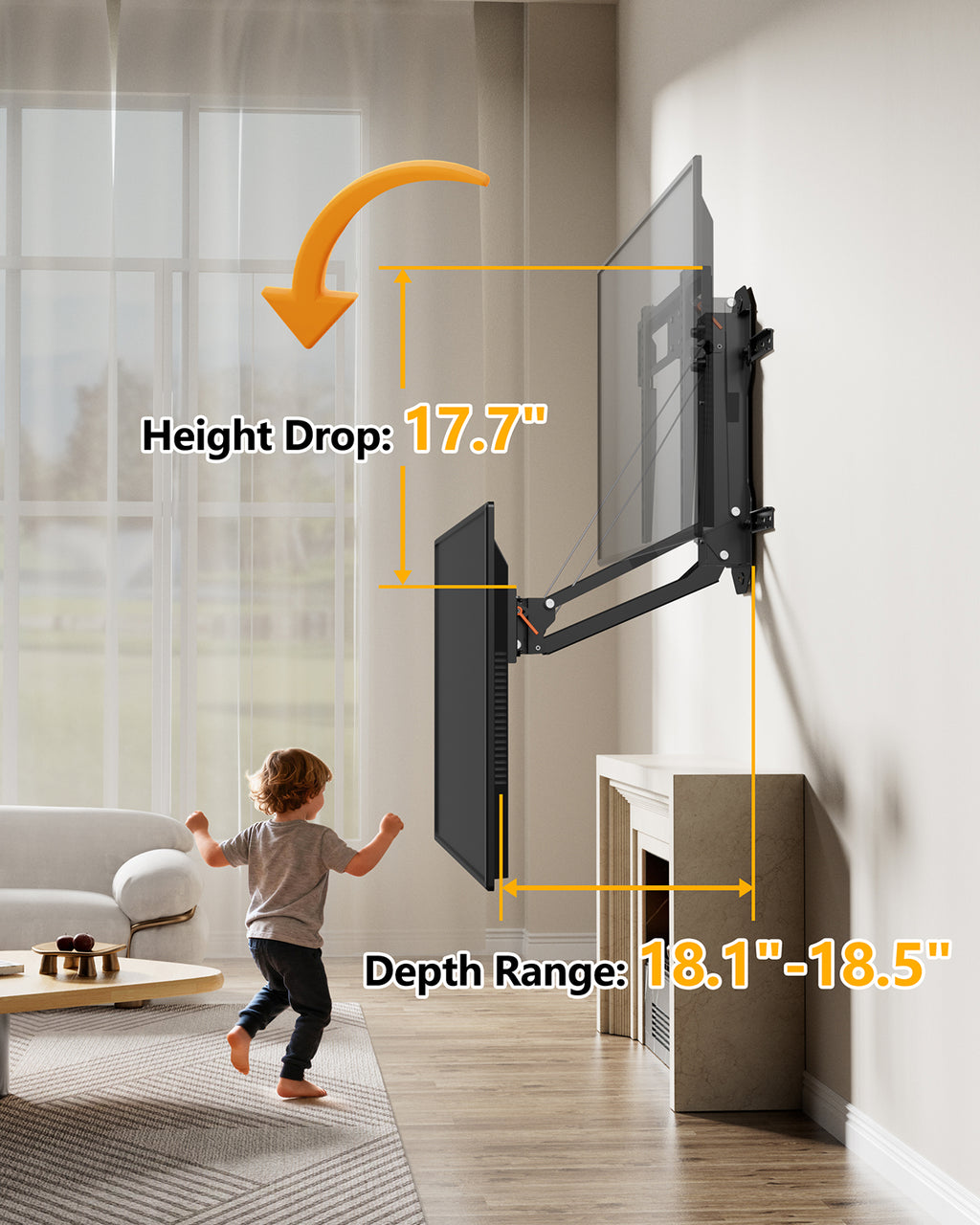 Motorized Fireplace Pull Down TV Mount with Remote for 32-85" TVs, Electric Above Fireplace TV Wall Mount with Height Adjustable, Swivel,Tilt, Holds 88 lbs Max VESA 600x400
