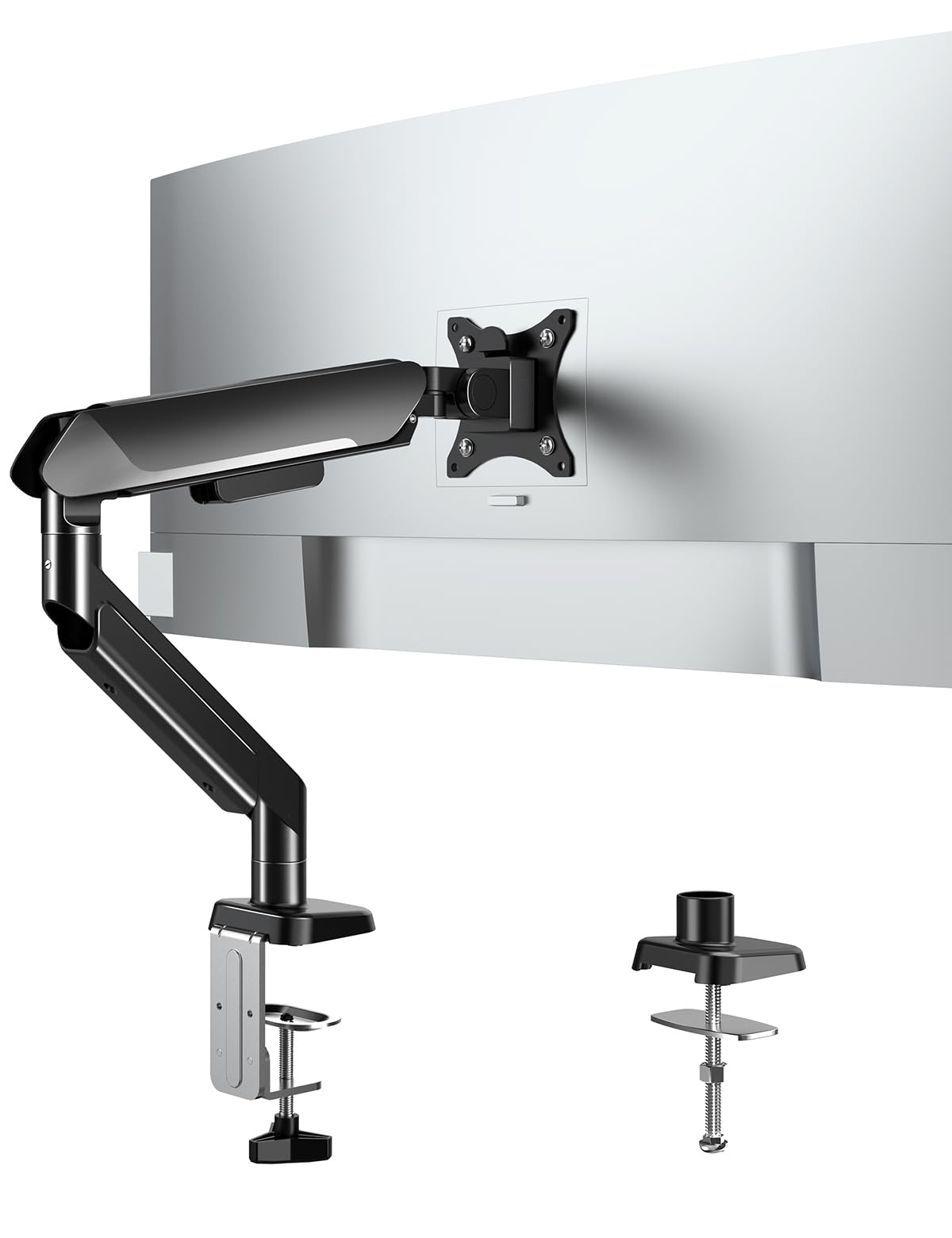 FORGING MOUNT Heavy Duty Single Monitor Arm Stand Fits 17-42" Computer Screen, Adjustable Gas Spring Desk Mount Holds up to 33lbs, Full Motion with Clamp/Grommet Base, VESA Mount 75x75/100x100