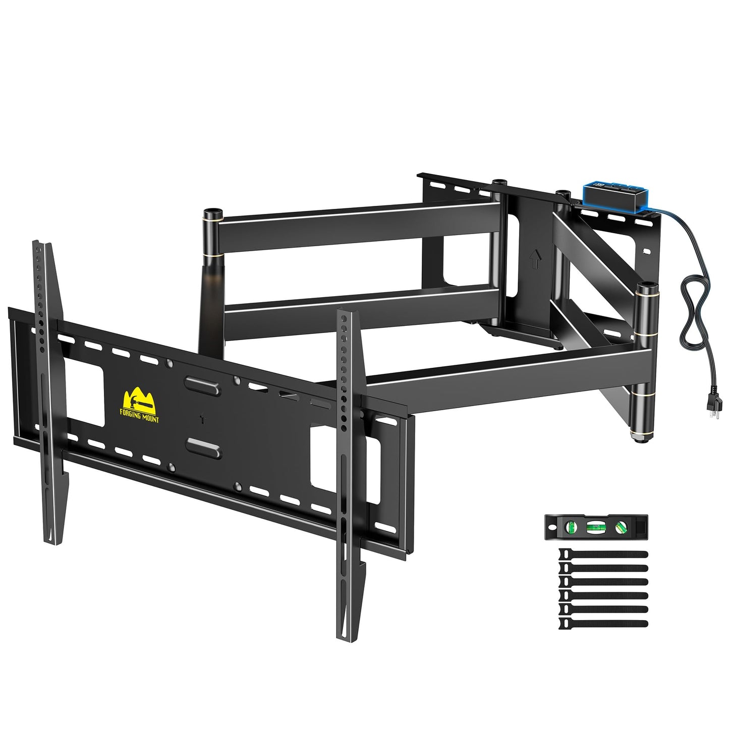 Long Arm 43inch Long Extension TV Mount with Power Outlet, Full Motion Wall Mount Dual Articulating Arm TV Bracket, Fits 50-90inch Flat Curve TVs, up to 198lbs VESA 600x400mm