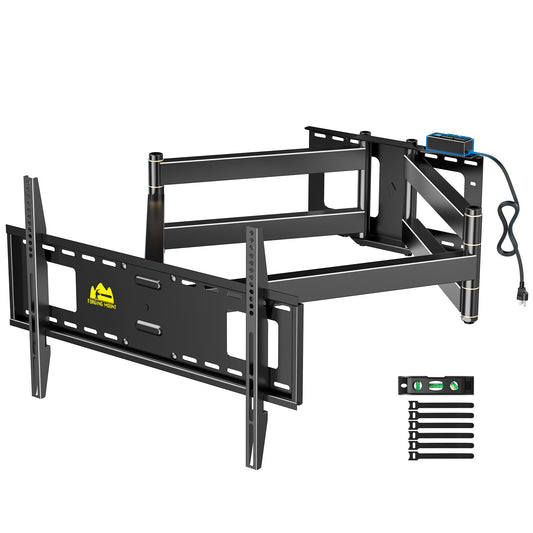 Long Arm 43inch Long Extension TV Mount with Power Outlet, Full Motion Wall Mount Dual Articulating Arm TV Bracket, Fits 50-90inch Flat Curve TVs, up to 198lbs VESA 600x400mm