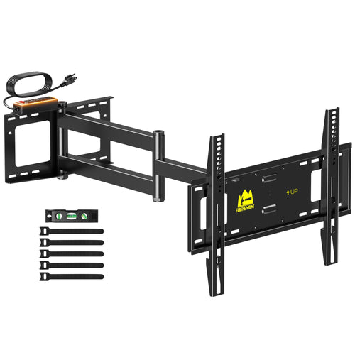 42 inch Long Arm TV Wall Mount with Power Strip, Full Motion Long Extension Articulating Corner TV Mount for 37 to 80 Inch Flat/Curve TVs, MAX VESA 600x400mm, Holds up to 110 lbs
