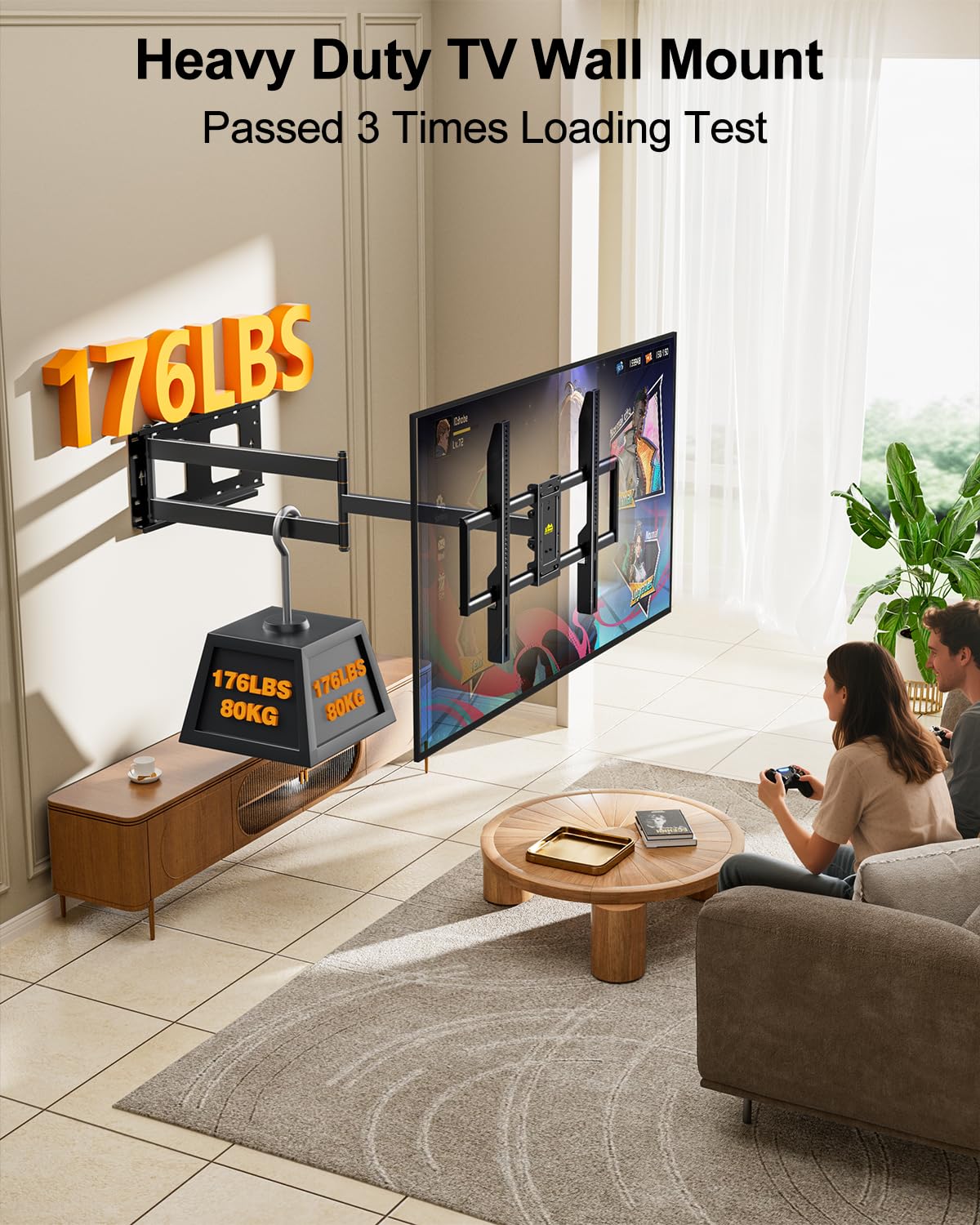 Long Arm Full Motion TV Wall Mount for Most 42-100" TVs Holds 176 lbs, 41.75" Long Extension Corner TV Mount Heavy Duty Swivel/Tilt, Max VESA 800x600mm, Filts16”,18”,24” Studs