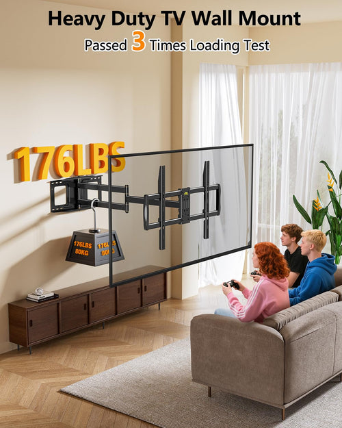 43–110 inch Long Arm Full Motion TV Wall Mount Holds 176 lbs, VESA 900x600mm, 42.8″ Long Extension for Screen Centered on Living Room,Heavy Duty TV Mount, Tilt, Fits 12″/16″/24″ Studs,
