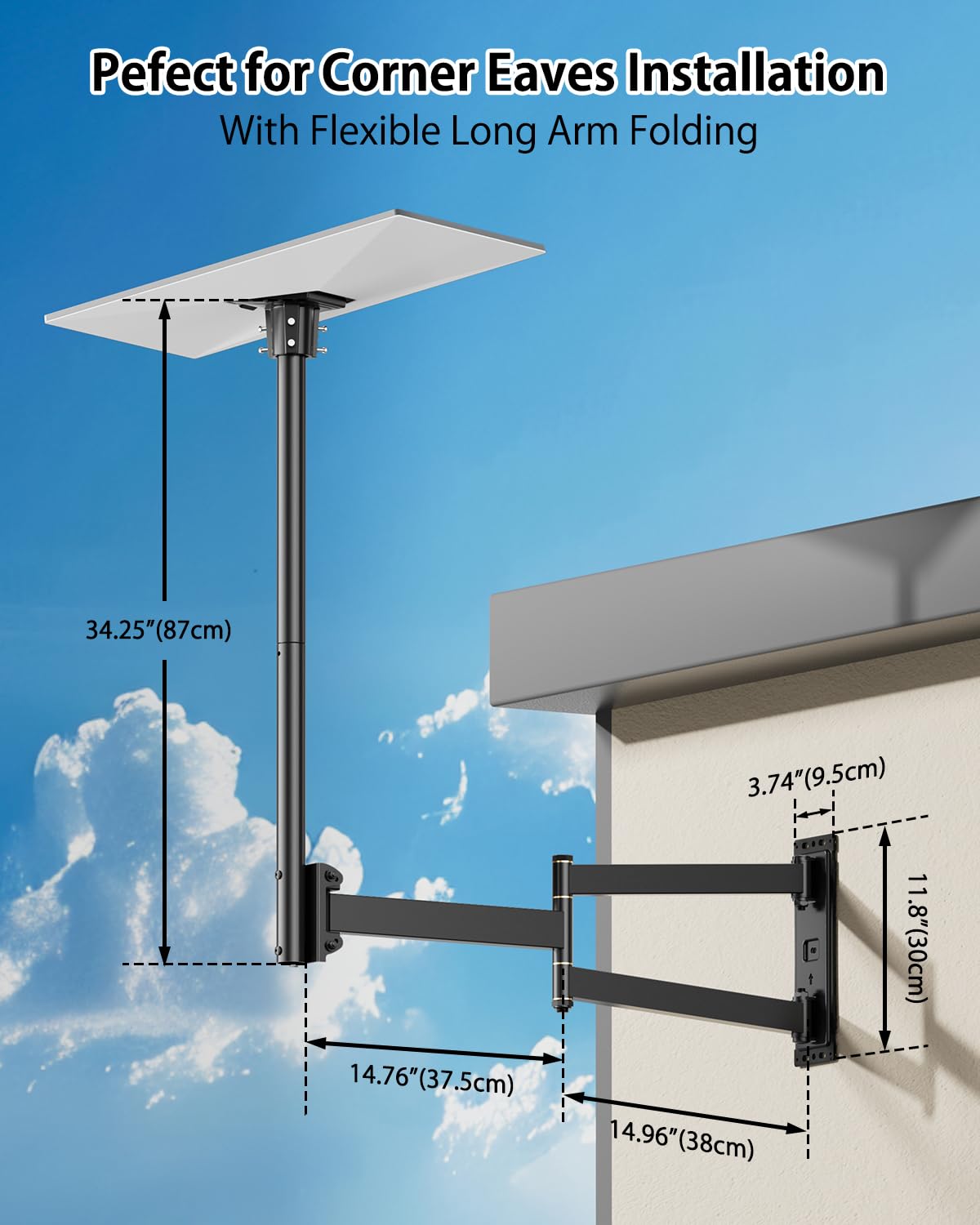 Starlink Gen 3 Standard Wall Mount, 29.7inch Long Arm Wall Mount Fit for Starlink Gen 3, Extension Heavy Duty Pole Mount with Gen 3 Pipe Adapter Roof Mount for Starlink Internet Kit Satellite