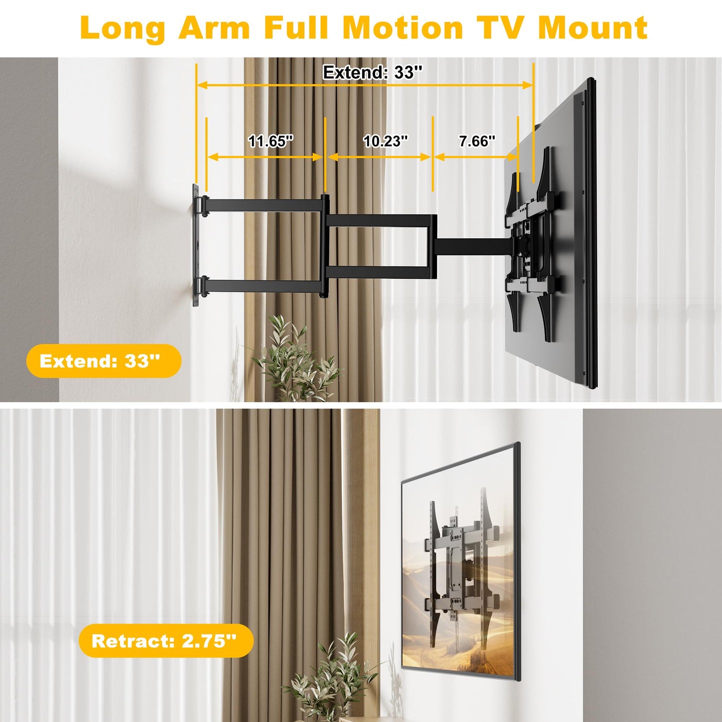 Long Arm TV Wall Mount for Most 37-75 Inch Flat Curved TVs,  Max VESA 600x400mm up to 88lbs
