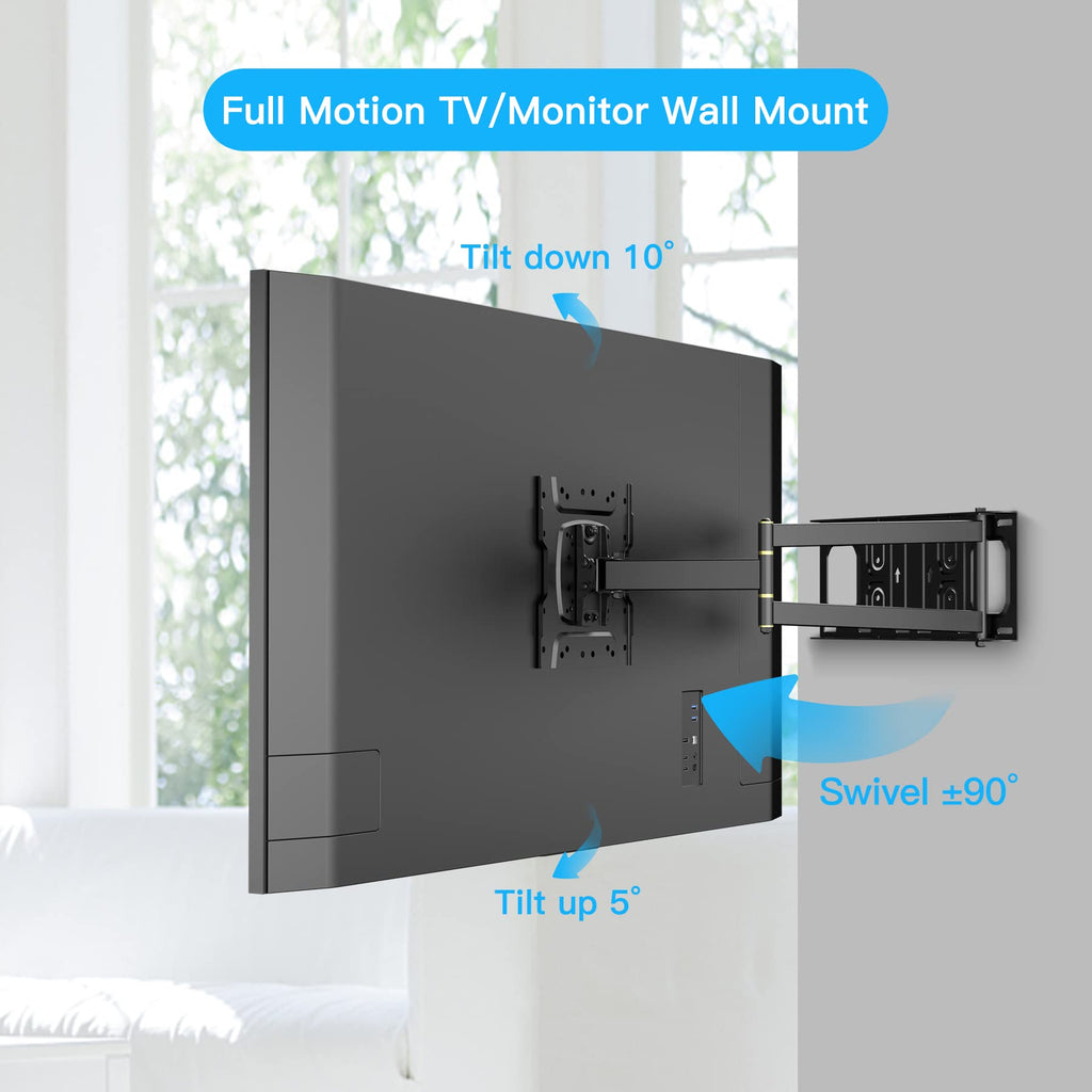 Corner TV Wall Mount with 25.6 inch Long Arm,Fit 13-43”TVs and Monitor, Max VESA 200x200mm, 12"/16” Wood Studs, Holds up to 77lbs