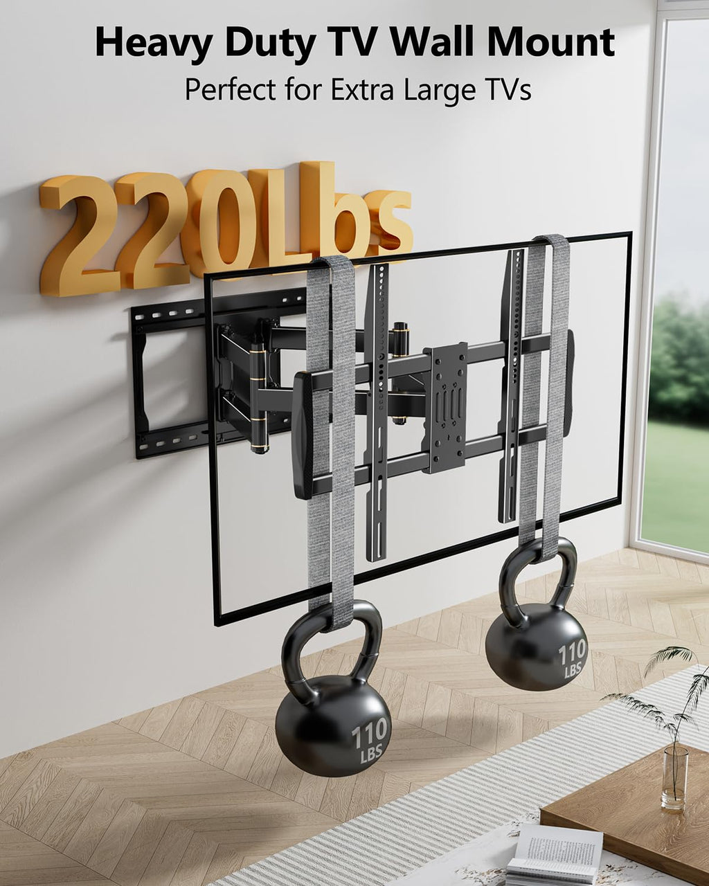 Heavy Duty TV Wall Mount for 42-110" TVs up to 220lbs with 8.2" Sliding Moving for Screen Centering, Full Motion TV Mount Fit 24"-16" Studs with Swivel,Tilt&Level, Max VESA 800x600mm HY9493-B