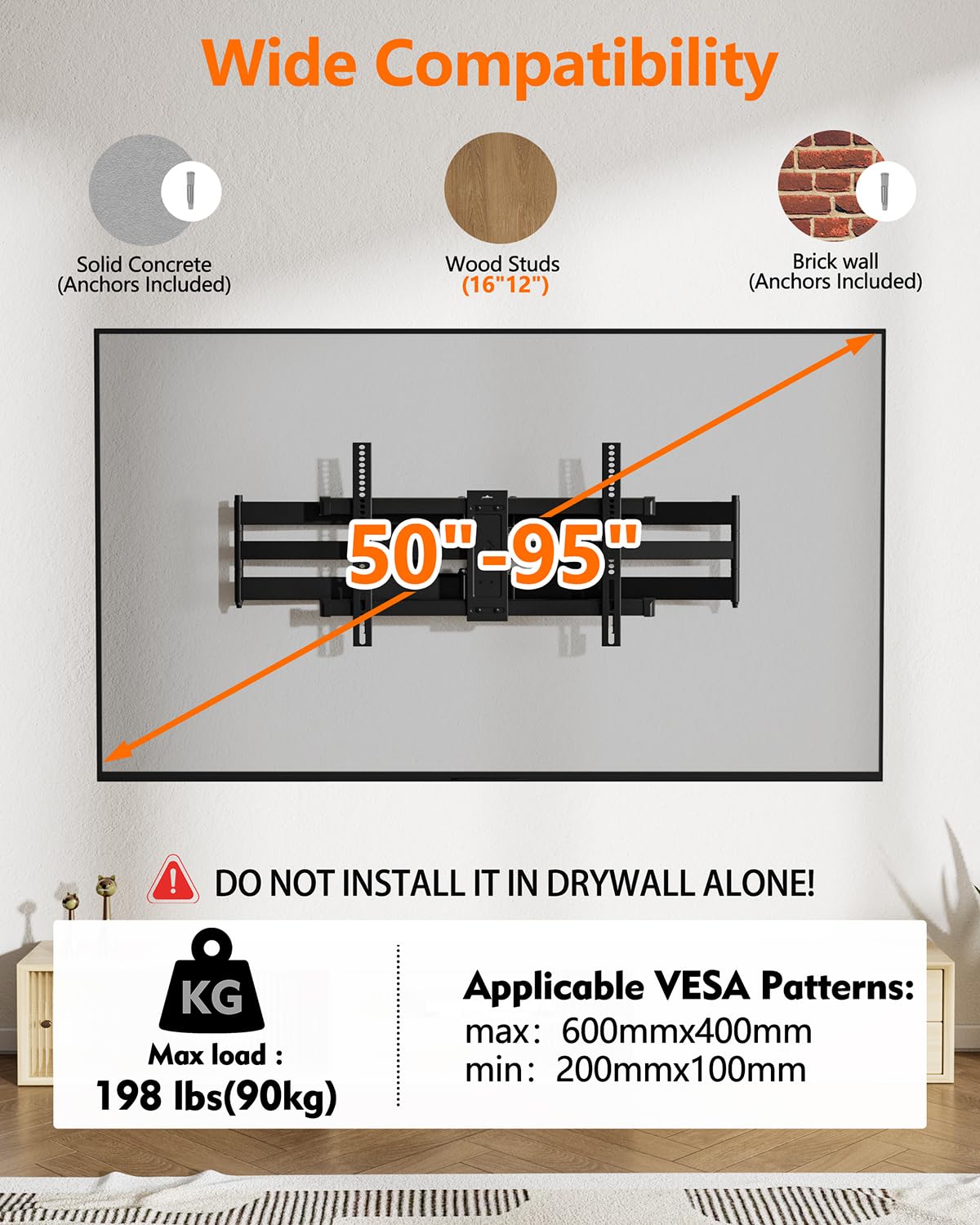 Long Arm TV Mount Bracket,Dual Articulating Arm Full Motion TV