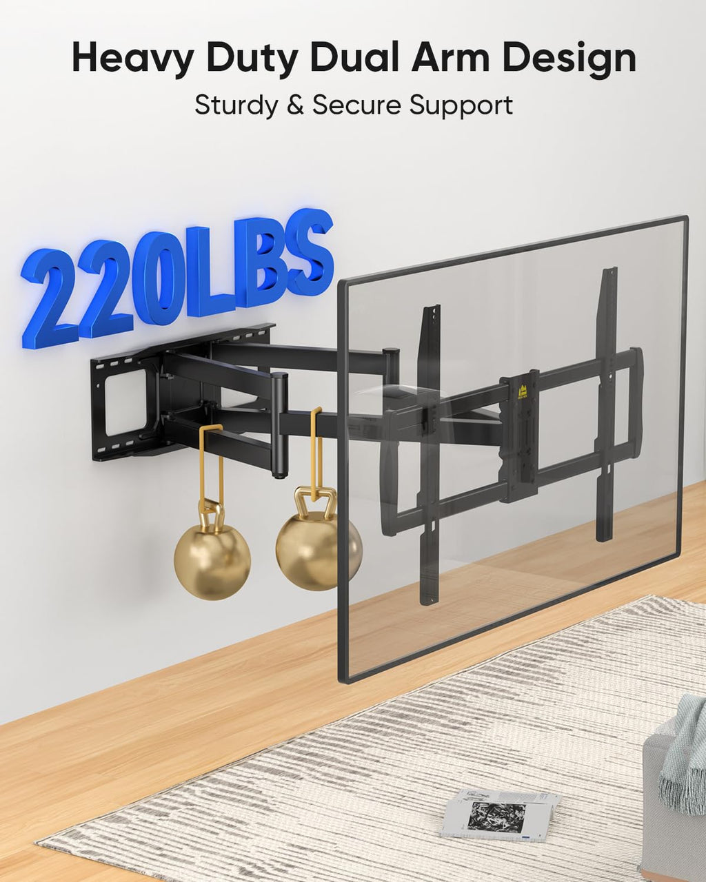 Heavy Duty Full Motion TV Wall Mount with 43" Long Arm Max VESA 900x600 for Extra Large 65 to 85,86,98,100 inch TVs,Holds 220lbs,16-24” Studs HY9458-B