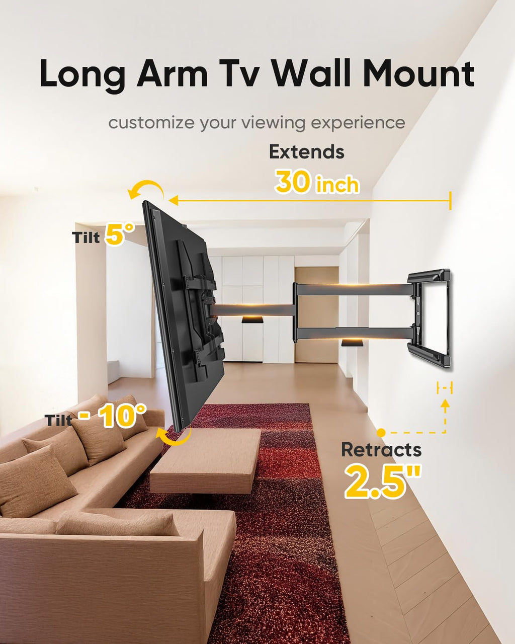 TV Wall Mount with 30 inch Long Arm its 37 to 75" Flat/Curve TVs-HY9389-B