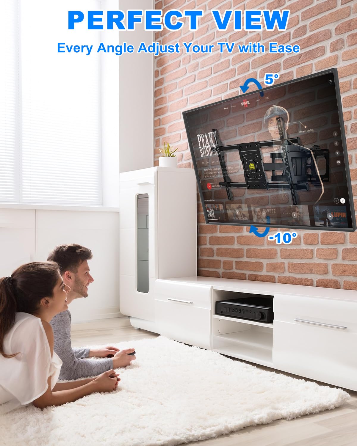 Full Motion TV Wall Mount for Most 32-75 inch with Power Outlet, 15.2" Heavy Duty Dual Swivel Articulating Tilt 6 Arms, Max VESA 600x400mm, Holds up to 132lbs