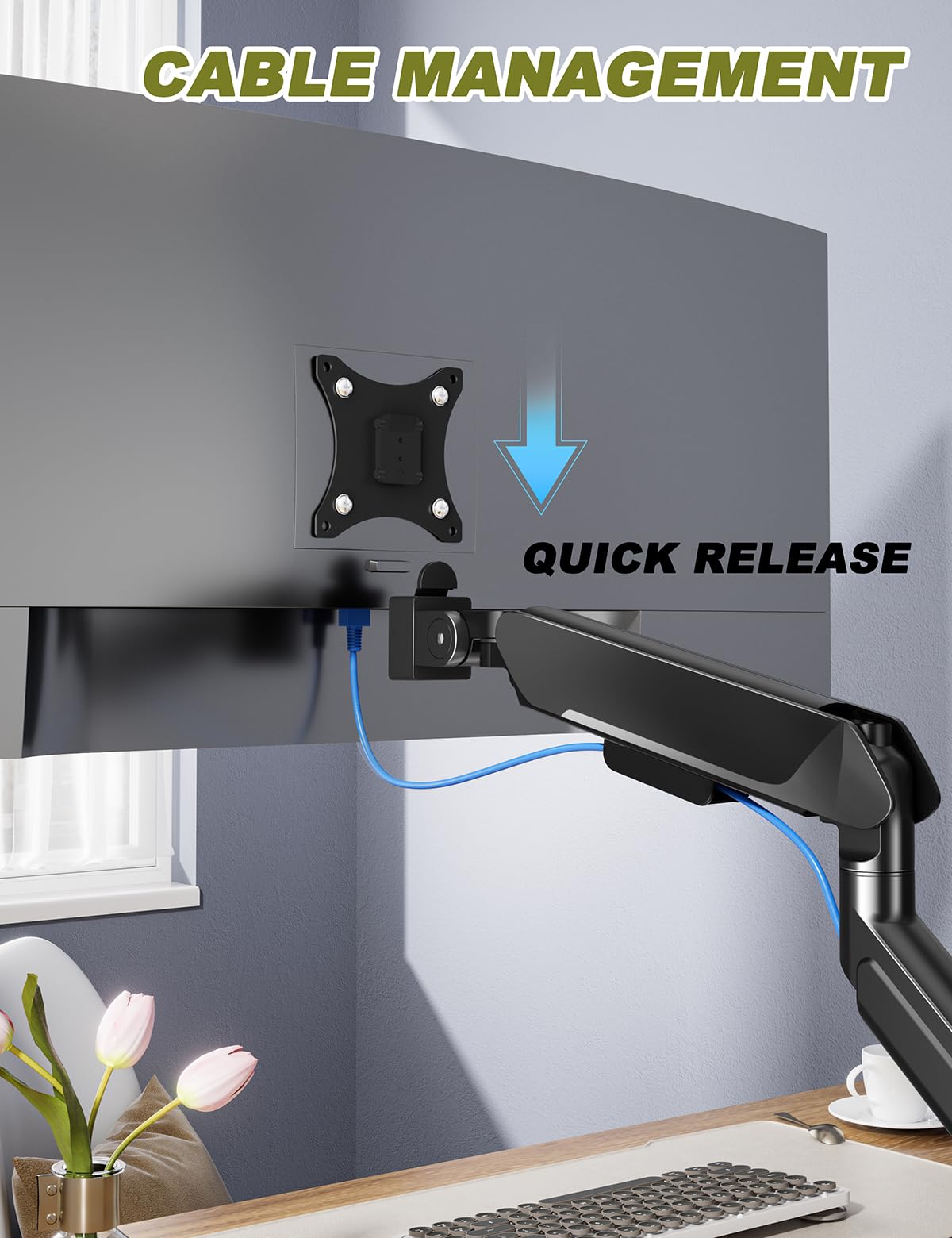 FORGING MOUNT Heavy Duty Single Monitor Arm Stand Fits 17-42" Computer Screen, Adjustable Gas Spring Desk Mount Holds up to 33lbs, Full Motion with Clamp/Grommet Base, VESA Mount 75x75/100x100