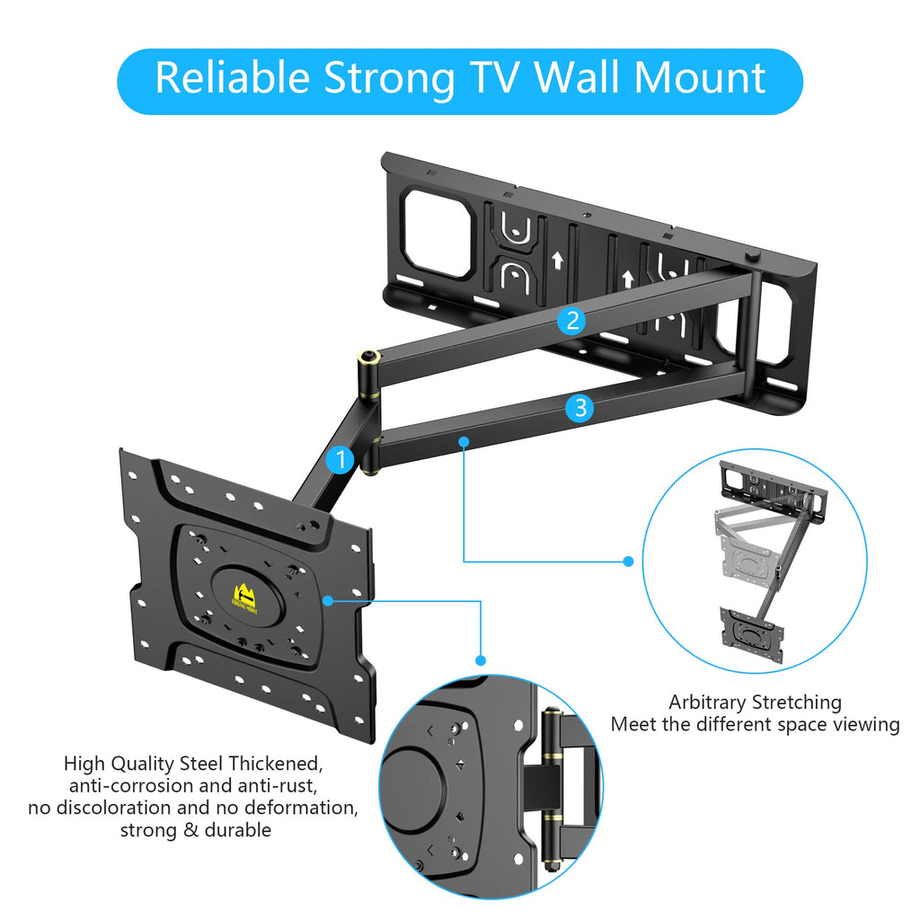 Corner TV Wall Mount with 25.6 inch Long Arm,Fit 13-43”TVs and Monitor, Max VESA 200x200mm, 12"/16” Wood Studs, Holds up to 77lbs