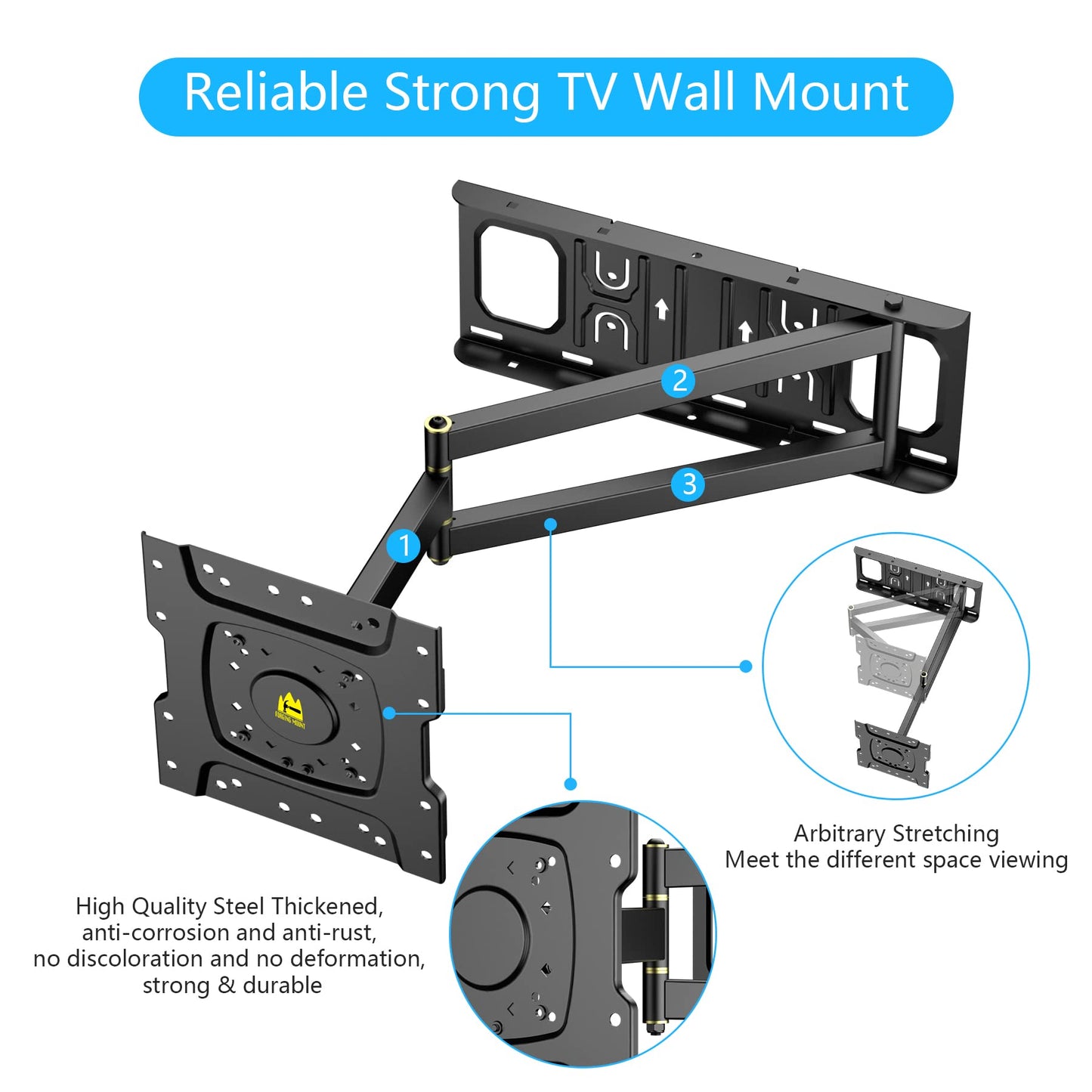 Corner TV Wall Mount with 25.6 inch Long Arm,Fit 13-43”TVs and Monitor, Max VESA 200x200mm, 12"/16” Wood Studs, Holds up to 77lbs