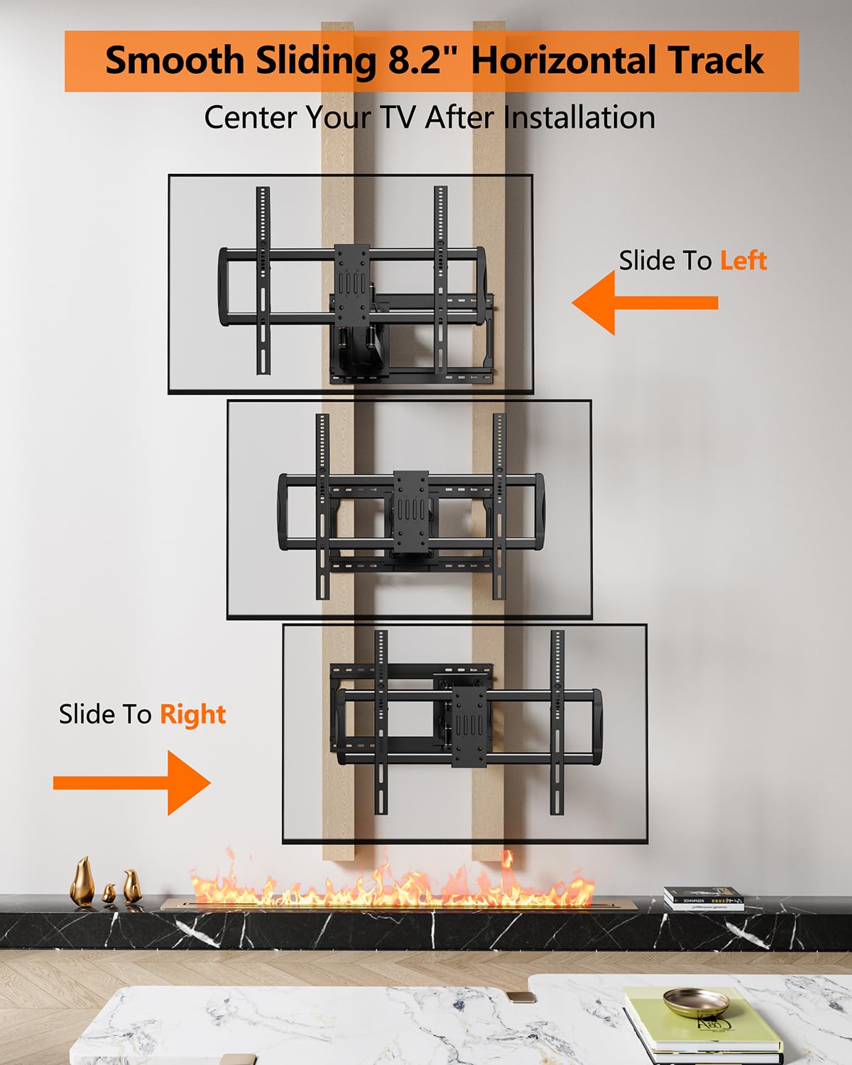 Heavy Duty TV Wall Mount for 42-110" TVs up to 220lbs with 8.2" Sliding Moving for Screen Centering, Full Motion TV Mount Fit 24"-16" Studs with Swivel,Tilt&Level, Max VESA 800x600mm HY9493-B