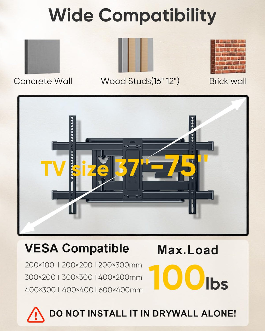 TV Wall Mount with 30 inch Long Arm its 37 to 75" Flat/Curve TVs-HY9389-B