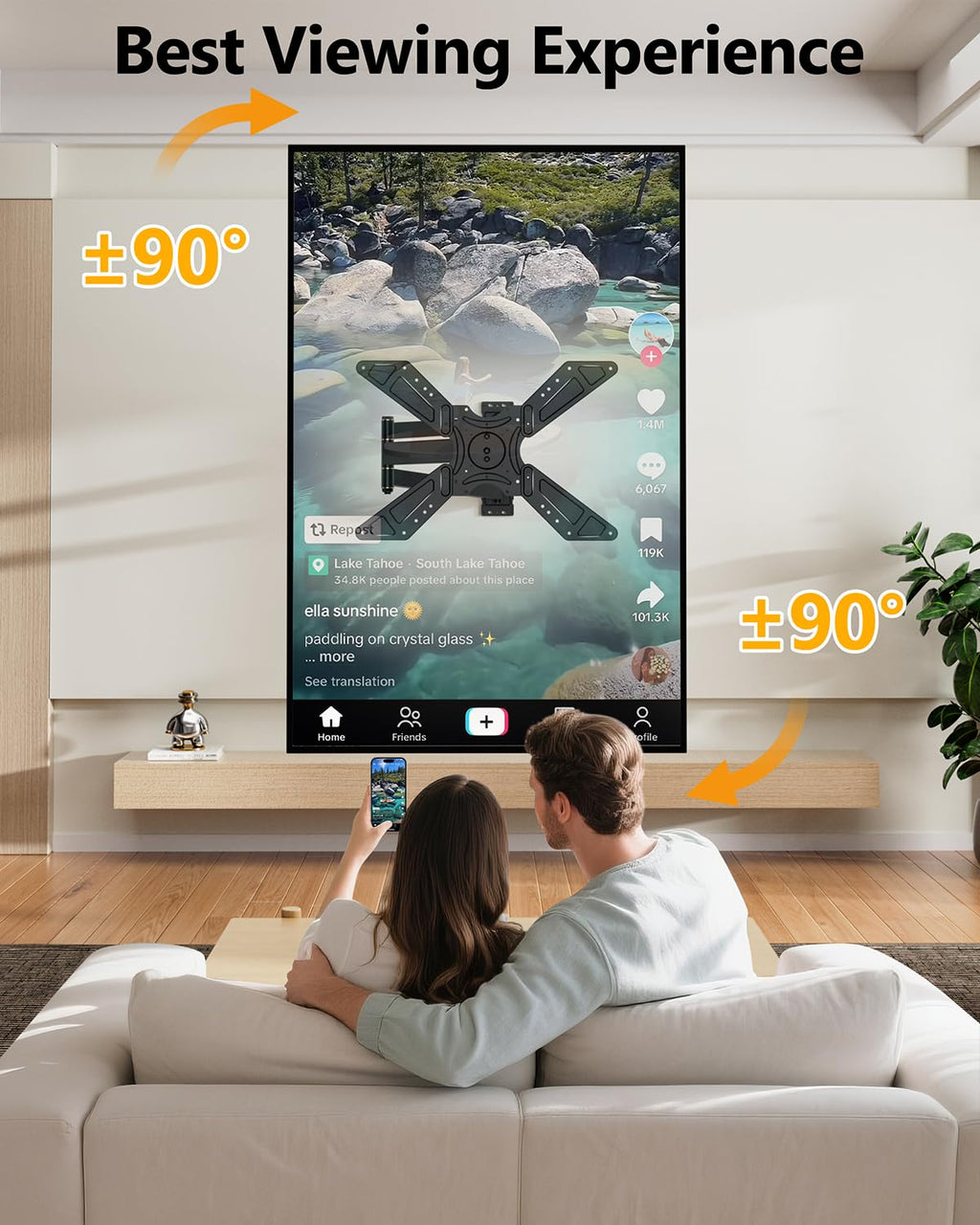 Full Motion Corner TV Wall Mount for 32-75 Inch TVs Holds 110 lbs,33" Long Extension Arm with Landscape to Portrait Rotation, Swivel & Tilt,Vertical Rotating TV Mount,Max VESA 600x400mm