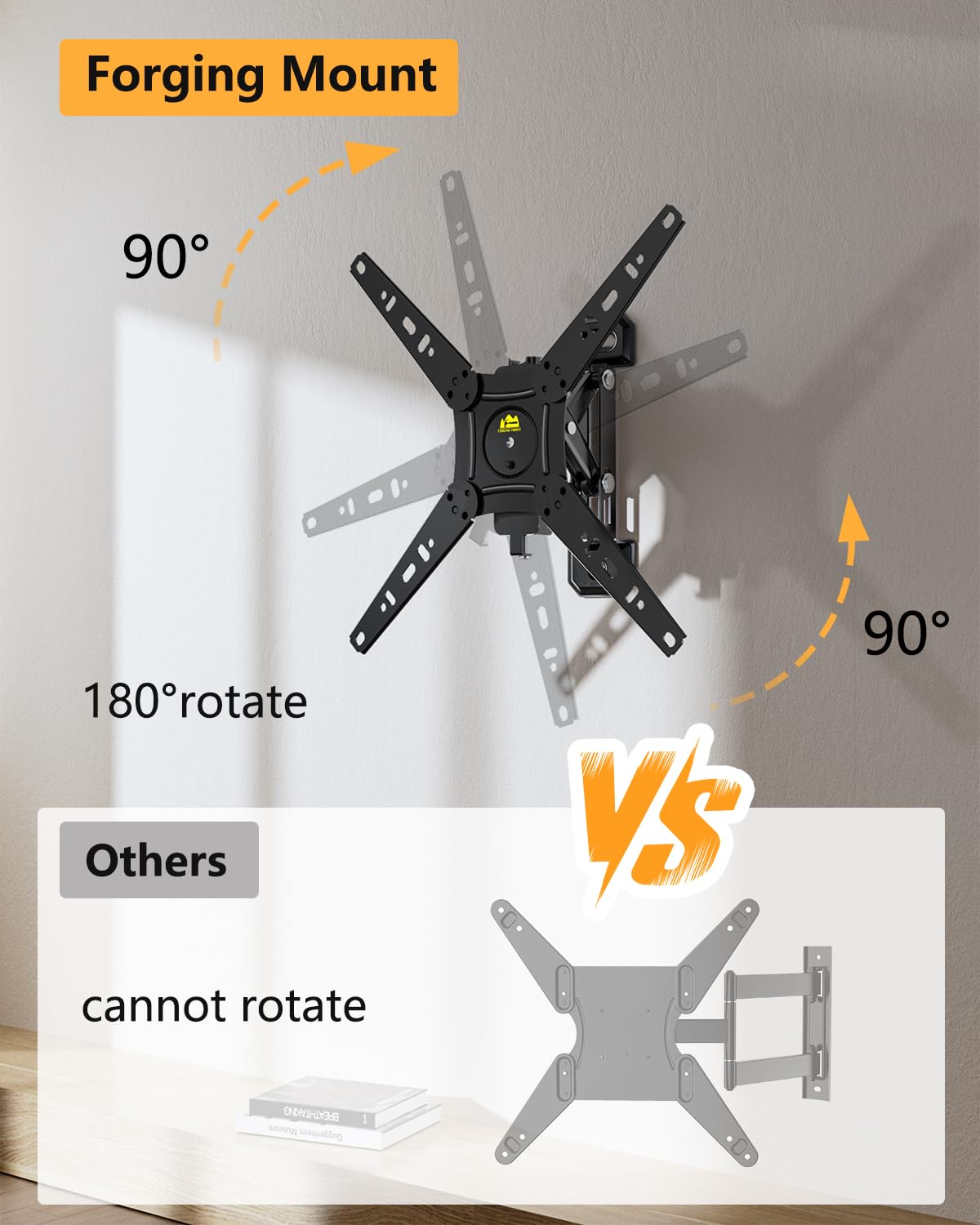 Rotating TV Wall Mount for 13-49 Inch TVs Monitor, Extendable Corner Wall Mount, TV Bracket for Flat & Curved Screens, VESA 75x75mm to 300x300mm, Holds up to 55lbs