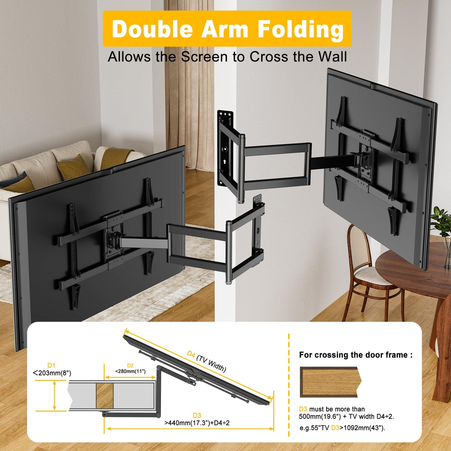 Long Arm TV Wall Mount for Most 37-75 Inch Flat Curved TVs,  Max VESA 600x400mm up to 88lbs