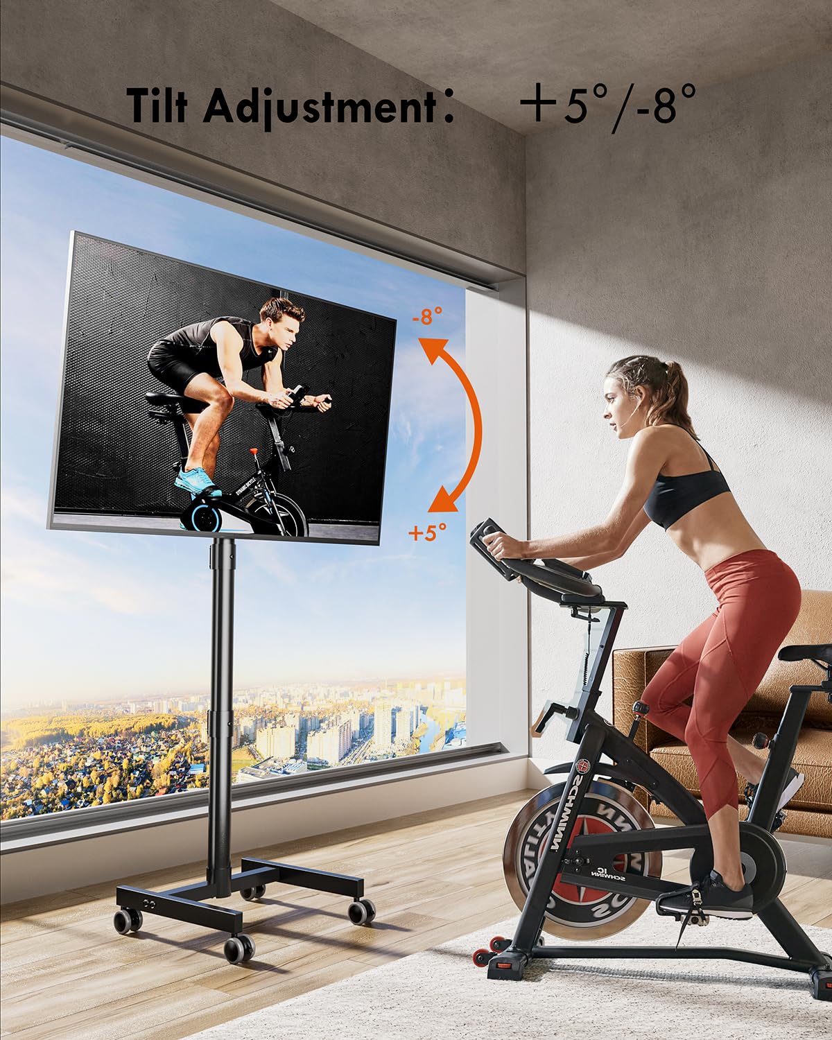 Mobile TV Cart with Wheels for 23-60 Inch LCD LED OLED Flat Curved Screen TVs, Rolling TV Stand Height Adjustable Tilt Holds Up to 88lbs, Portable Floor Stand Max VESA 400x400mm