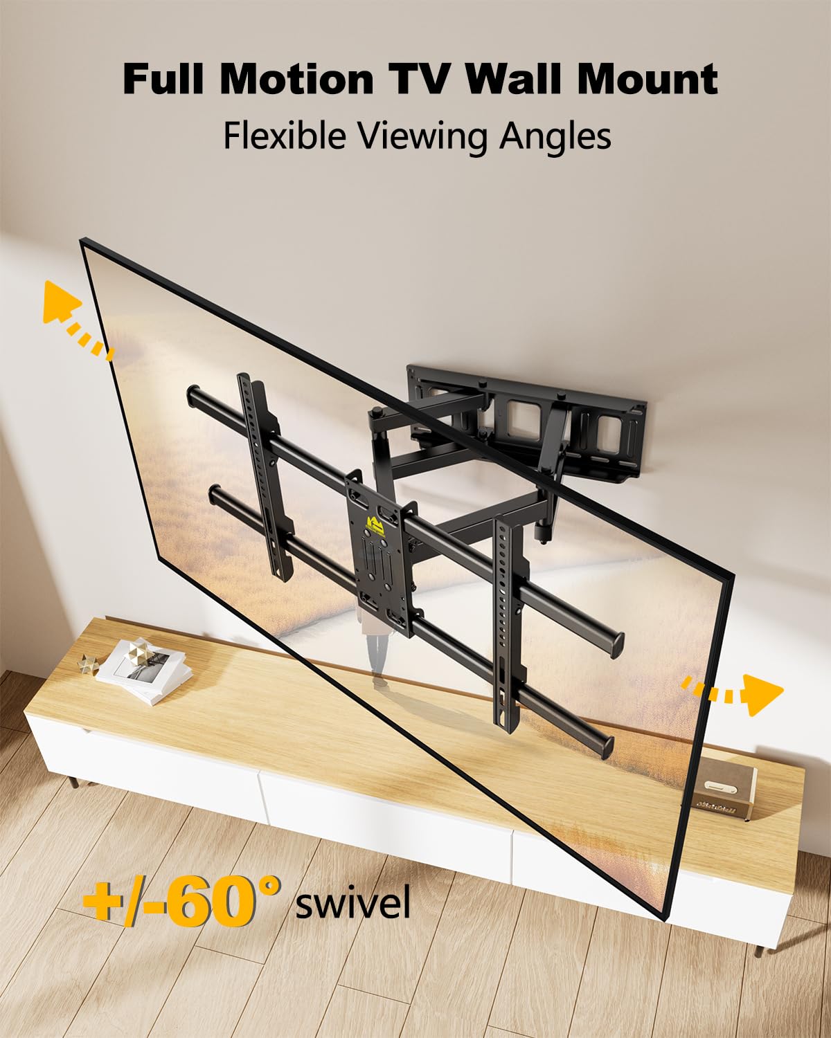 Full Motion TV Wall Mount for 42–95 Inch Screens, VESA 800x400mm Holds 132 lbs, 12″/16″ Wood Studs HY9459-B