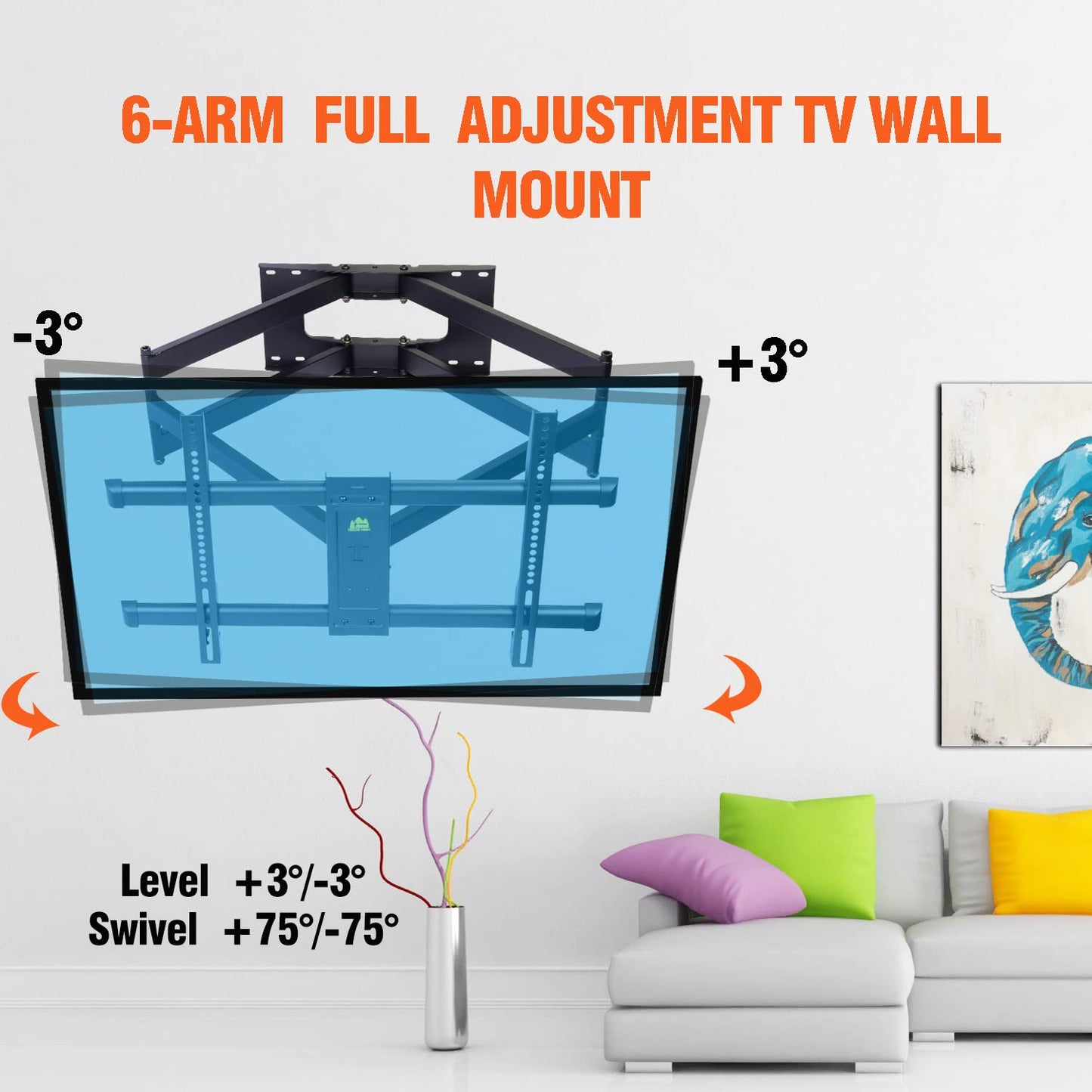 Long Arm TV Wall Mount Bracket,Dual Articulating Arm Full Motion TV Mount with 43inch Long Extension Swivel Tilt Level,Fits 50-100" TVs,Holds 198 lbs,VESA 800x400mm-EP9451-B