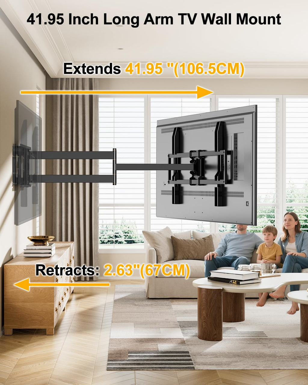 Long Arm Full Motion TV Wall Mount for Most 42-100" TVs Holds 176 lbs, 41.75" Long Extension Corner TV Mount Heavy Duty Swivel/Tilt, Max VESA 800x600mm, Filts16”,18”,24” Studs