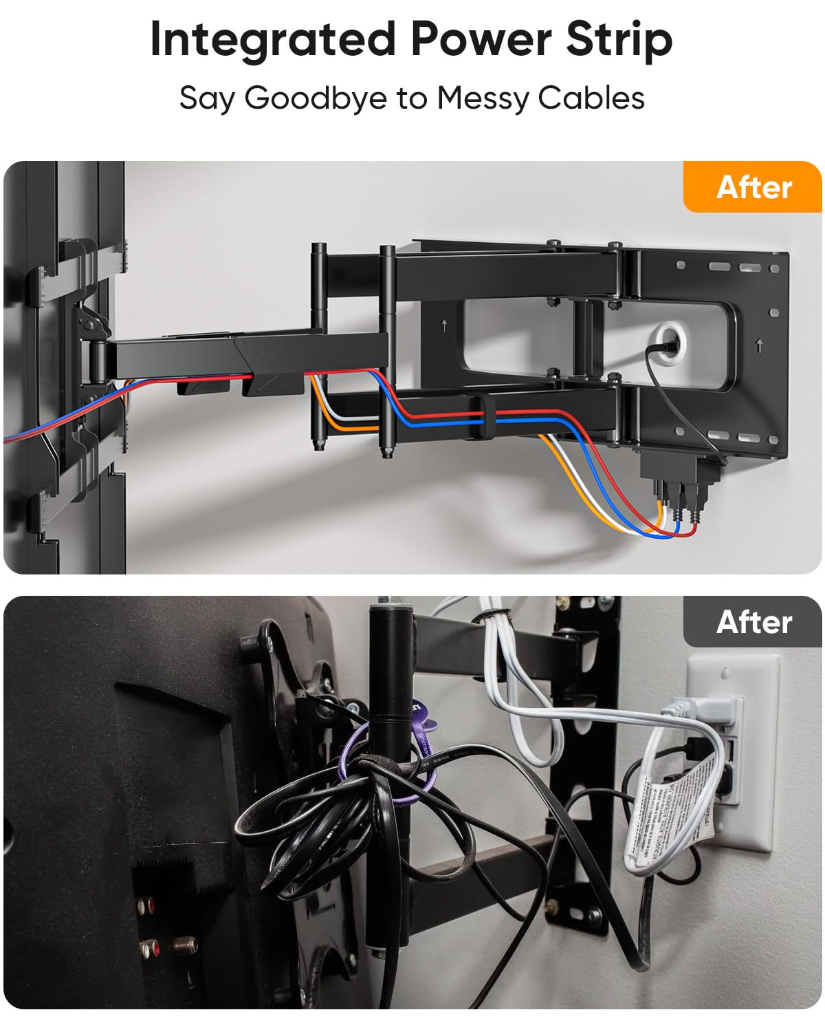 Heavy Duty 98 100 inch TV Wall Mount with Power Strip for 50–100 Inch，Hold up to 220 lbs,Max VESA 800x600mm,16”-24” Wood Studs HY9463-B