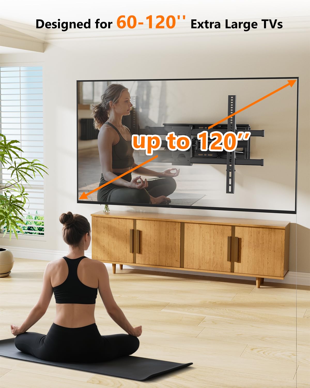Heavy Duty 60 to 120 inch XXXL Full Motion TV Wall Mount Max VESA1000x600mm Up to 275lbs for Extra Large Big Screens,Universal Articulating TV Mount Bracket Swivel Tilt,16-24”Studs HY9491-B