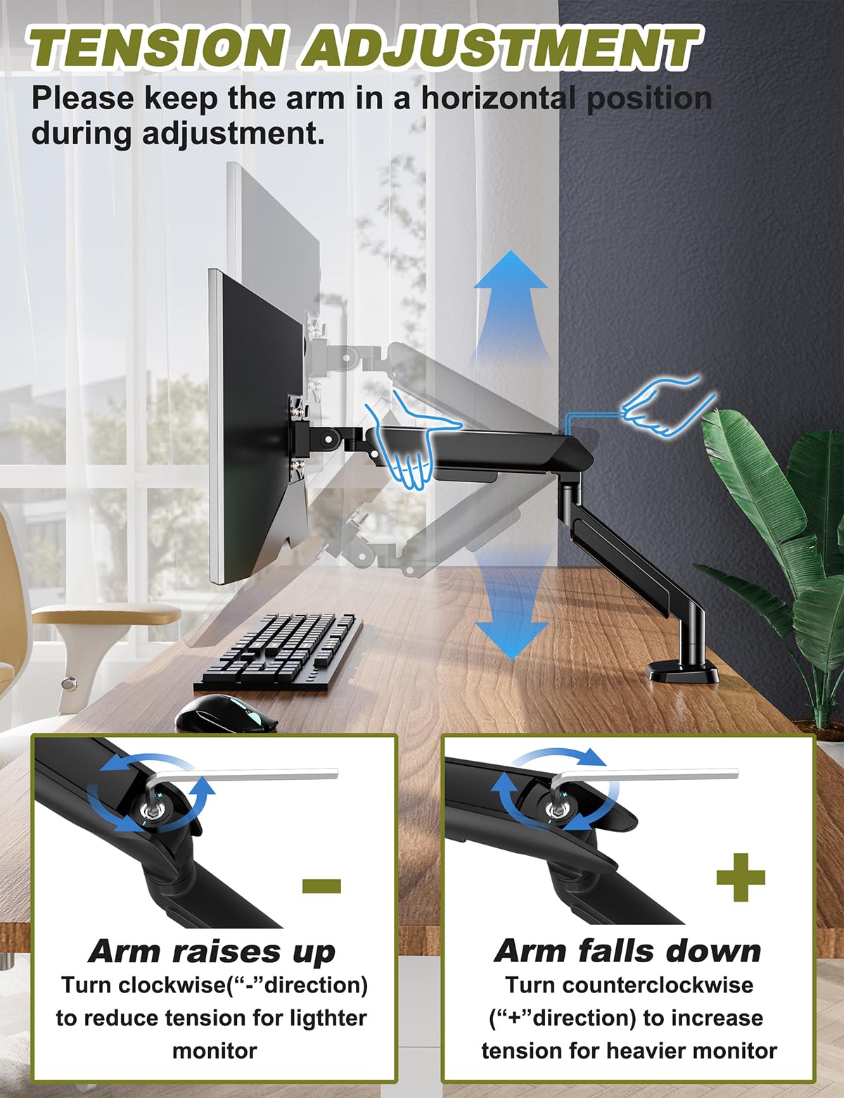 FORGING MOUNT Heavy Duty Single Monitor Arm Stand Fits 17-42" Computer Screen, Adjustable Gas Spring Desk Mount Holds up to 33lbs, Full Motion with Clamp/Grommet Base, VESA Mount 75x75/100x100