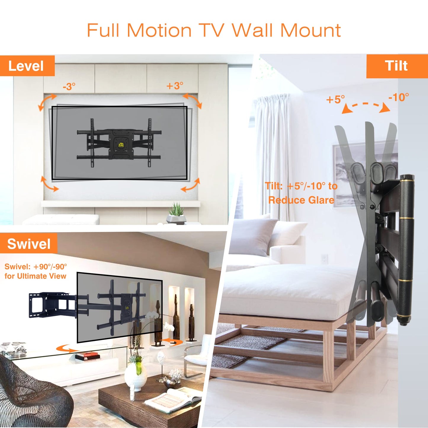 TV Wall Mount Full Motion with 36" Extension Dual Articulating for 42"-90" Flat Curved TVs, Max VESA 600x400mm Holds up to 198lbs HY9399-B