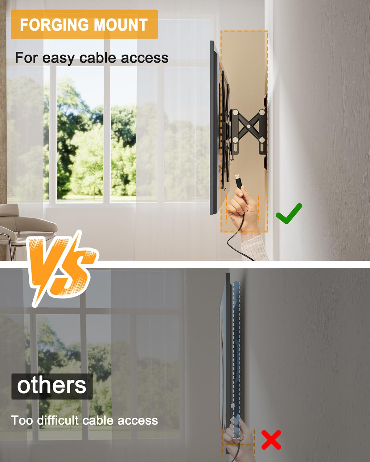 Rotating TV Wall Mount for 13-49 Inch TVs Monitor, Extendable Corner Wall Mount, TV Bracket for Flat & Curved Screens, VESA 75x75mm to 300x300mm, Holds up to 55lbs