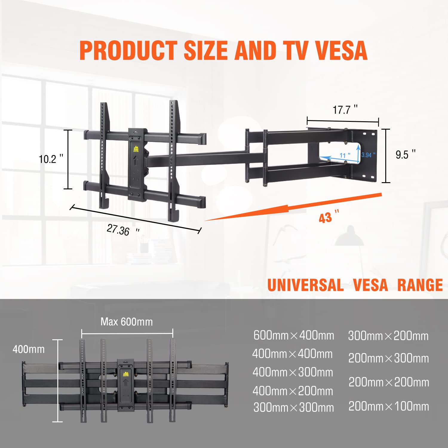 Long Arm TV Mount Bracket,Dual Articulating Arm Full Motion TV