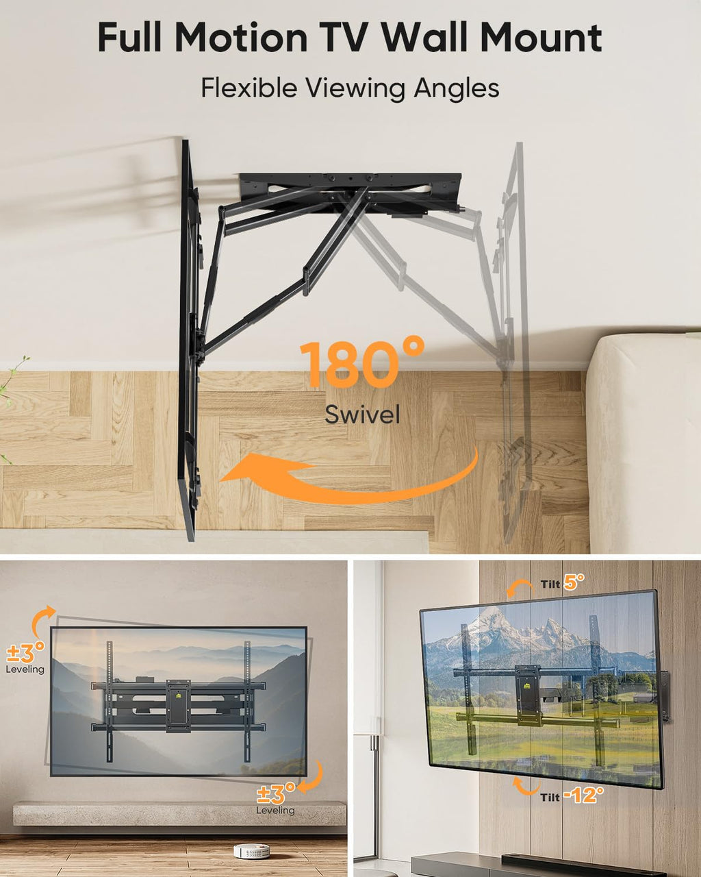 Heavy Duty 98 100 inch TV Wall Mount with Power Strip for 50–100 Inch，Hold up to 220 lbs,Max VESA 800x600mm,16”-24” Wood Studs HY9463-B