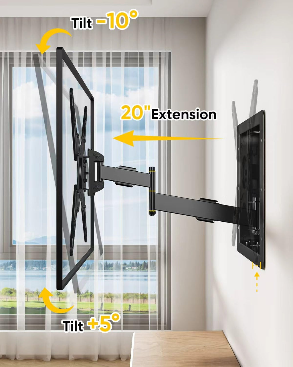 Recessed in-Wall TV Mount,Low Profile TV Wall Mount,20 Inch Extended Arm Fits Screen Sizes 32, 37, 40, 42, 47, 50, 55, 60, 65,inch,Up to 99 lbs