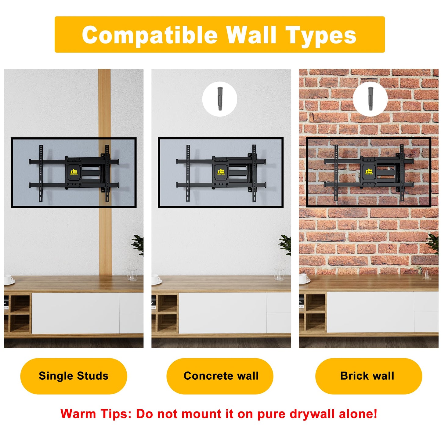 Long Arm TV Wall Mount for Most 37-75 Inch Flat Curved TVs,  Max VESA 600x400mm up to 88lbs